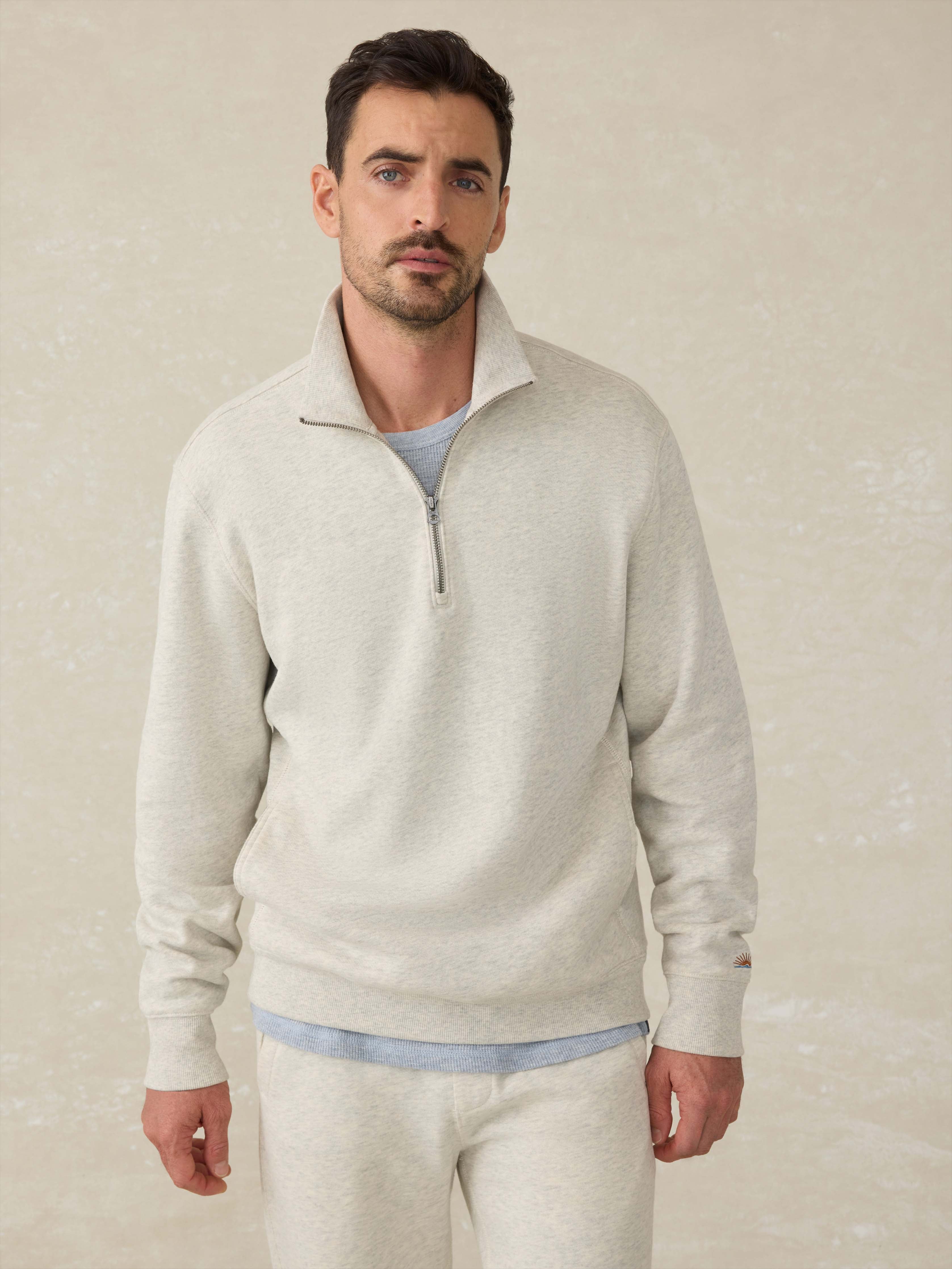 High Standard Fleece Quarter Zip - Antique Ivory Heather | Faherty Brand