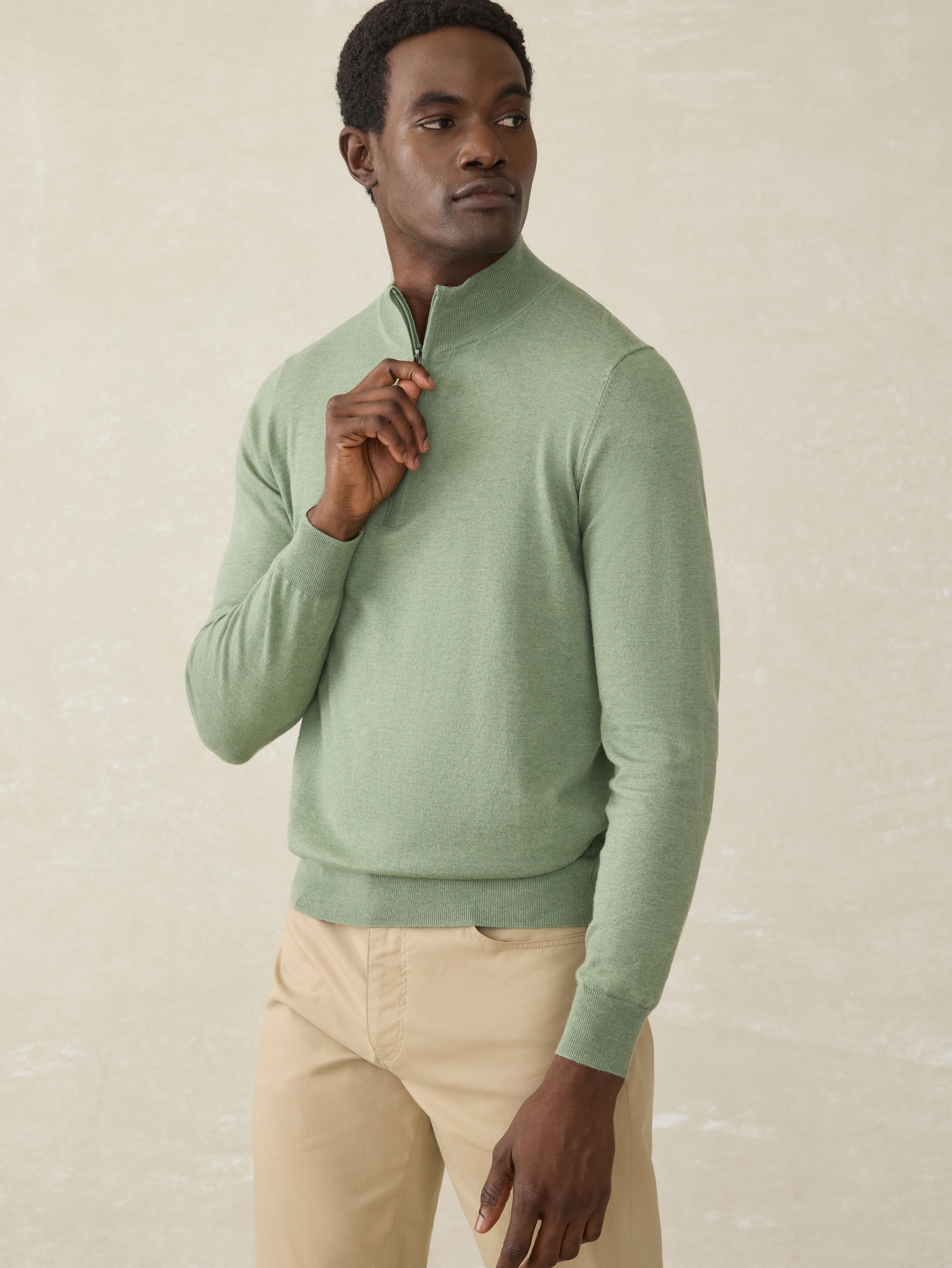Movement™ Quarter Zip Sweater - Faded Leaf Melange | Faherty Brand