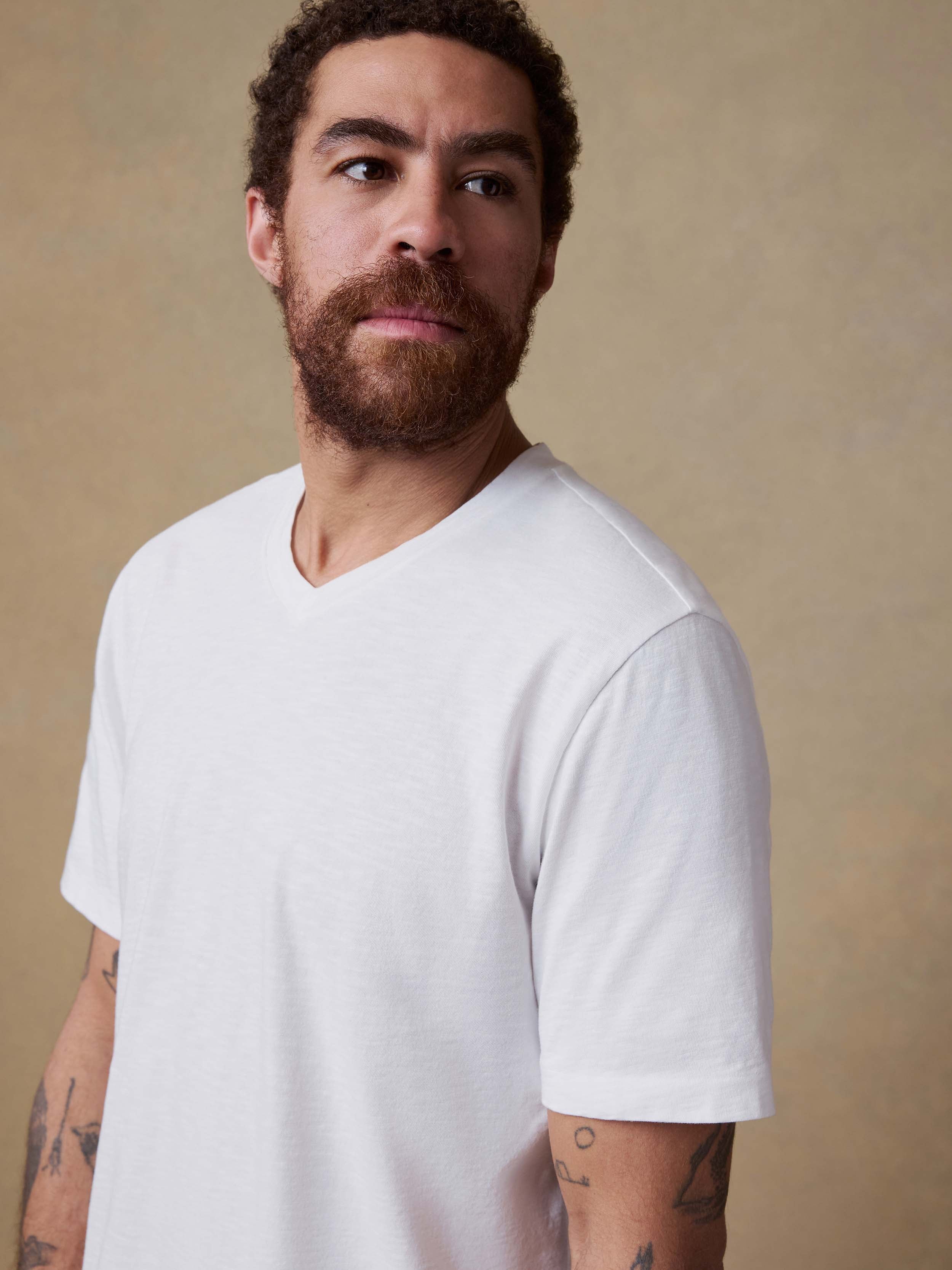 Short-Sleeve Sunwashed V-Neck Tee - Island Dune Heather | Faherty Brand
