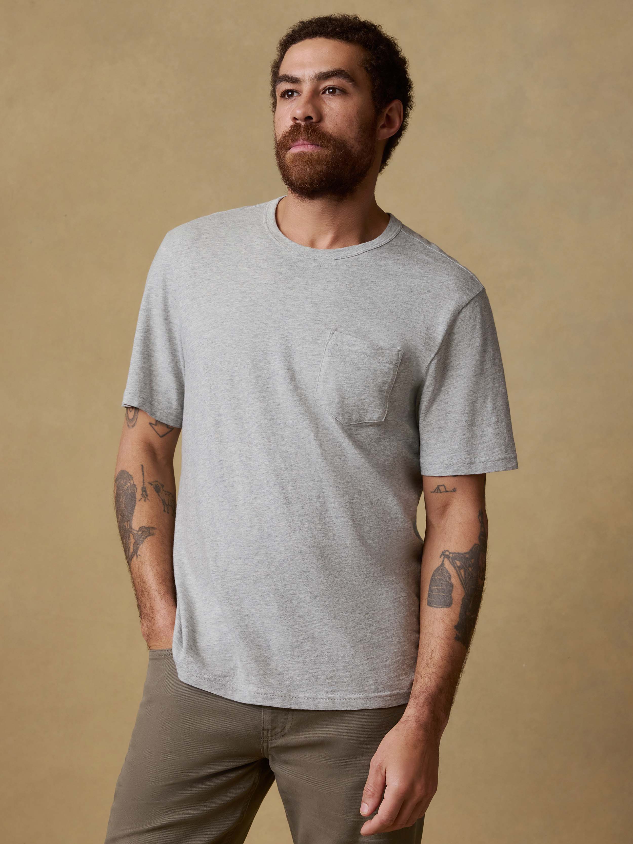 Sunwashed Regenerative Pocket Tee - Granite Heather | Faherty Brand
