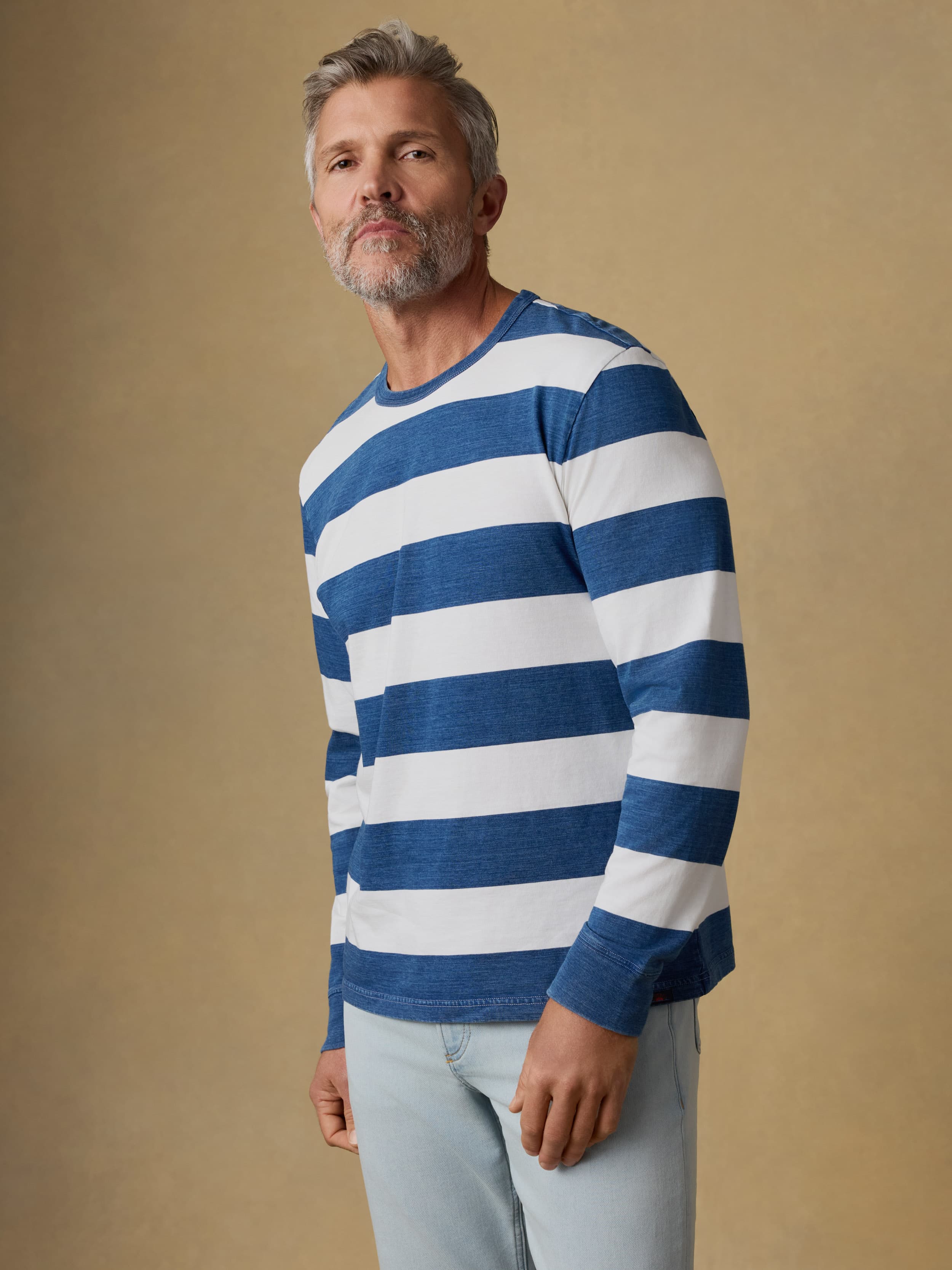 Long-Sleeve Indigo Tee - Indigo Marine Stripe | Faherty Brand