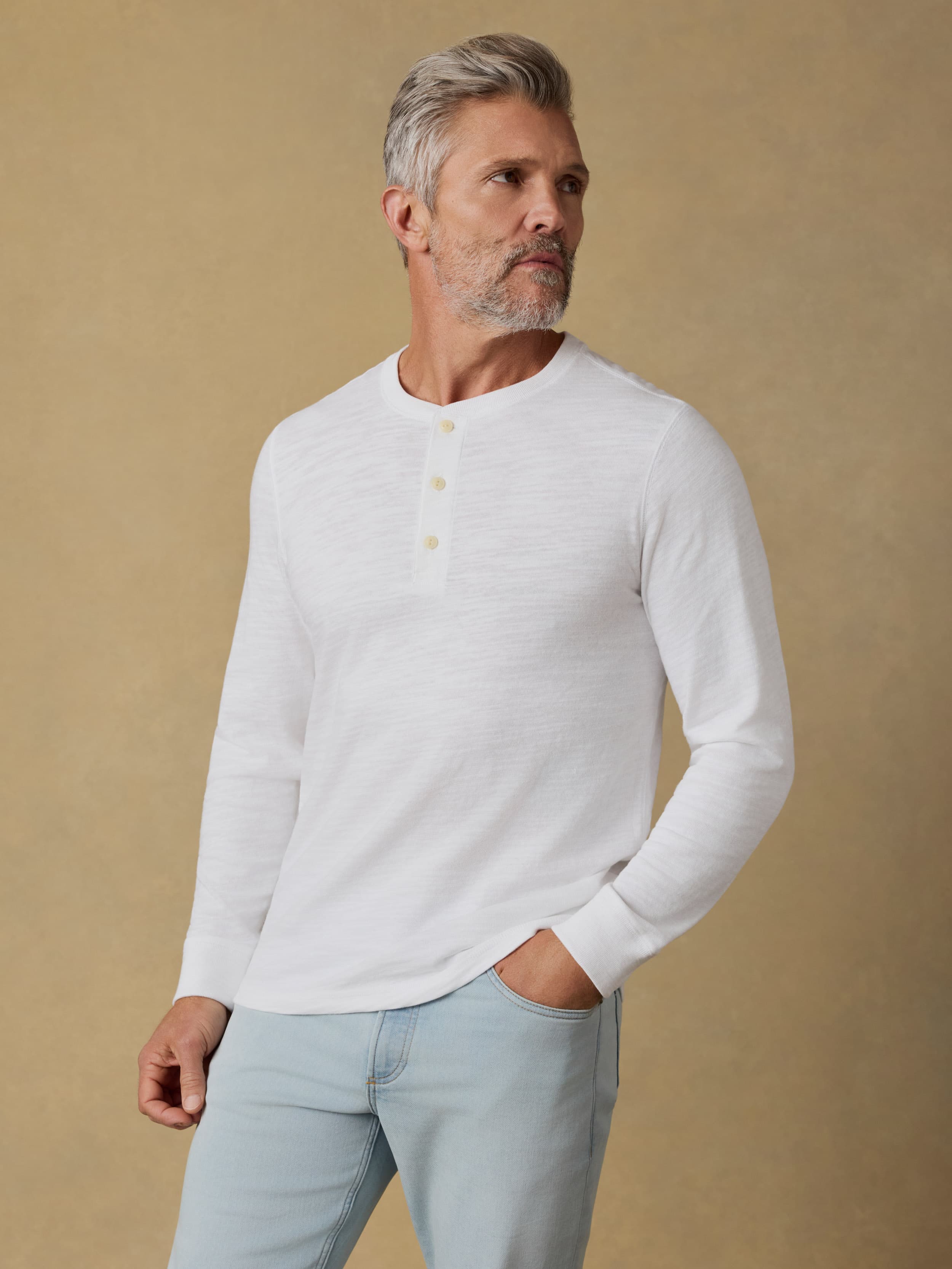 Sunwashed Organic Henley - White | Faherty Brand