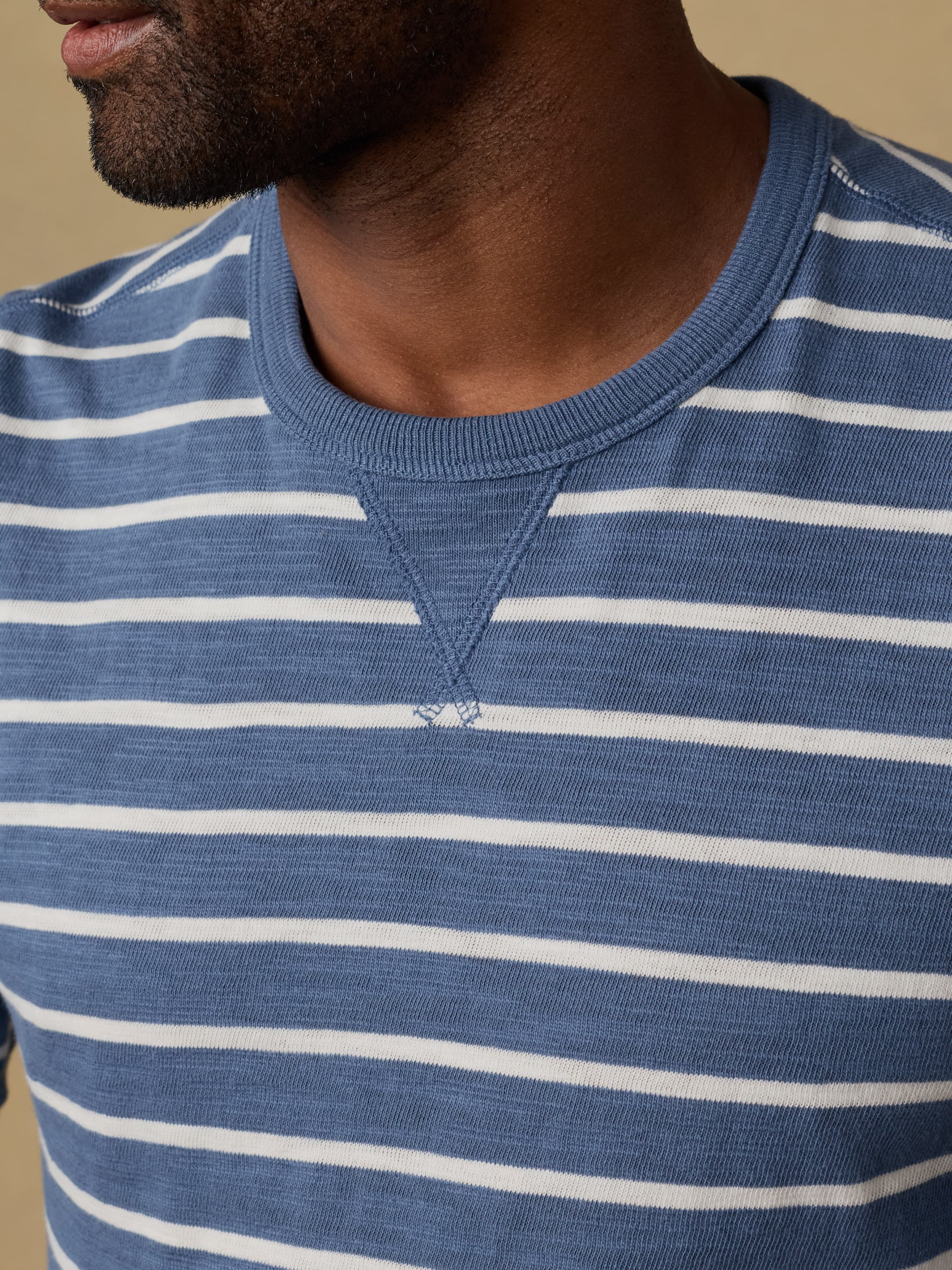 Sunwashed Organic Crew - Breaker Blue Breton Stripe | Faherty Brand