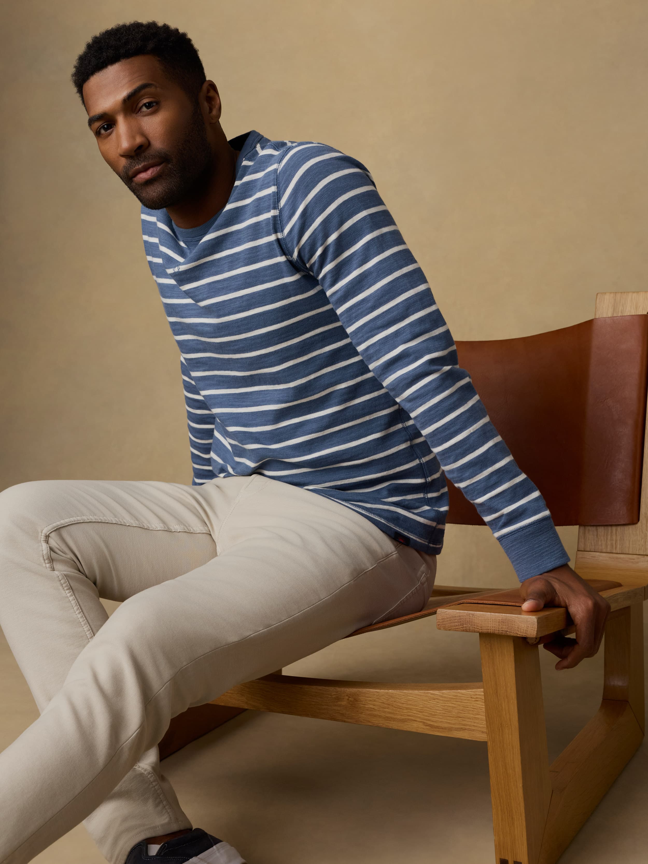 Sunwashed Organic Crew - Breaker Blue Breton Stripe | Faherty Brand