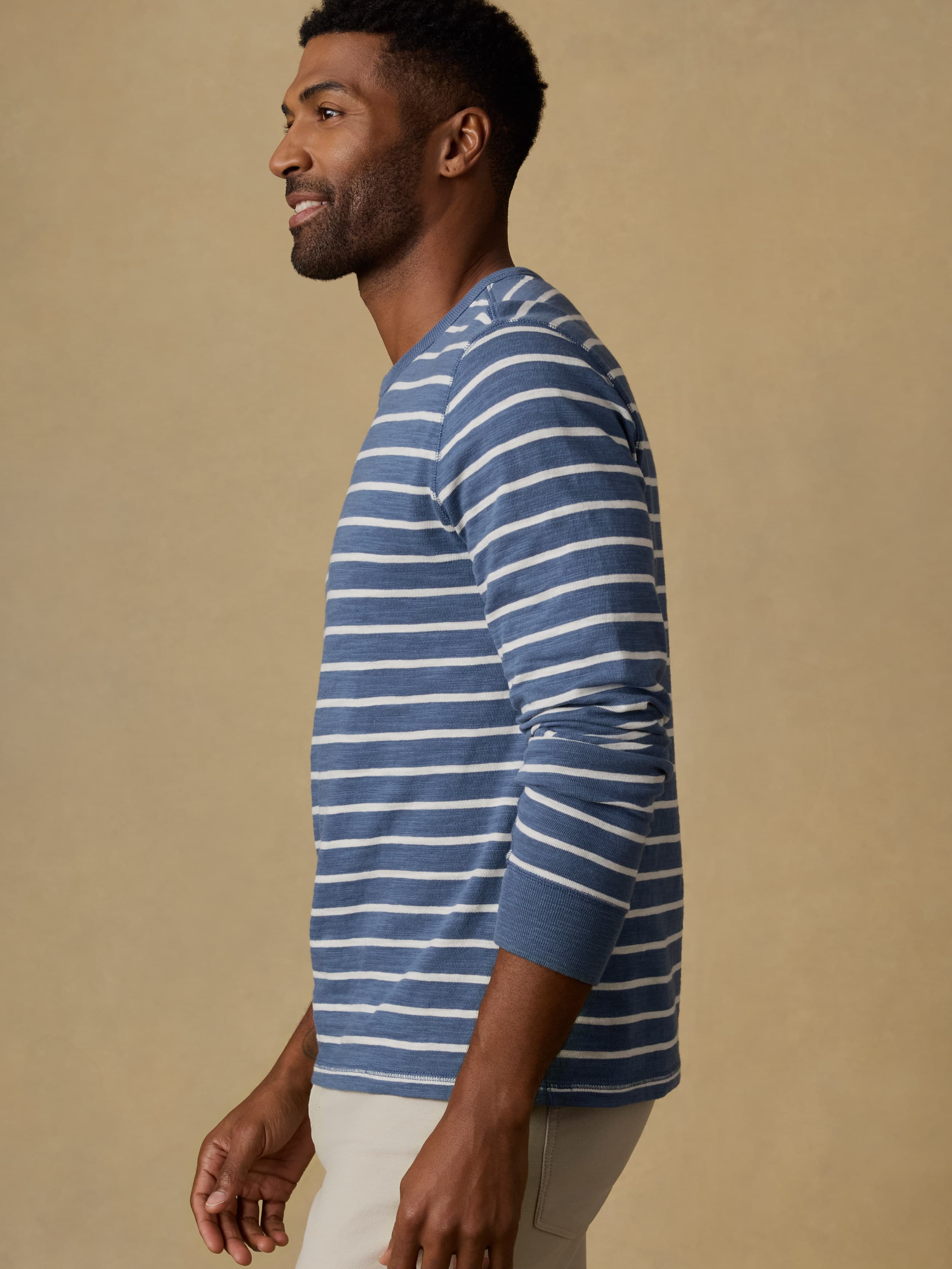 Sunwashed Organic Crew - Breaker Blue Breton Stripe | Faherty Brand