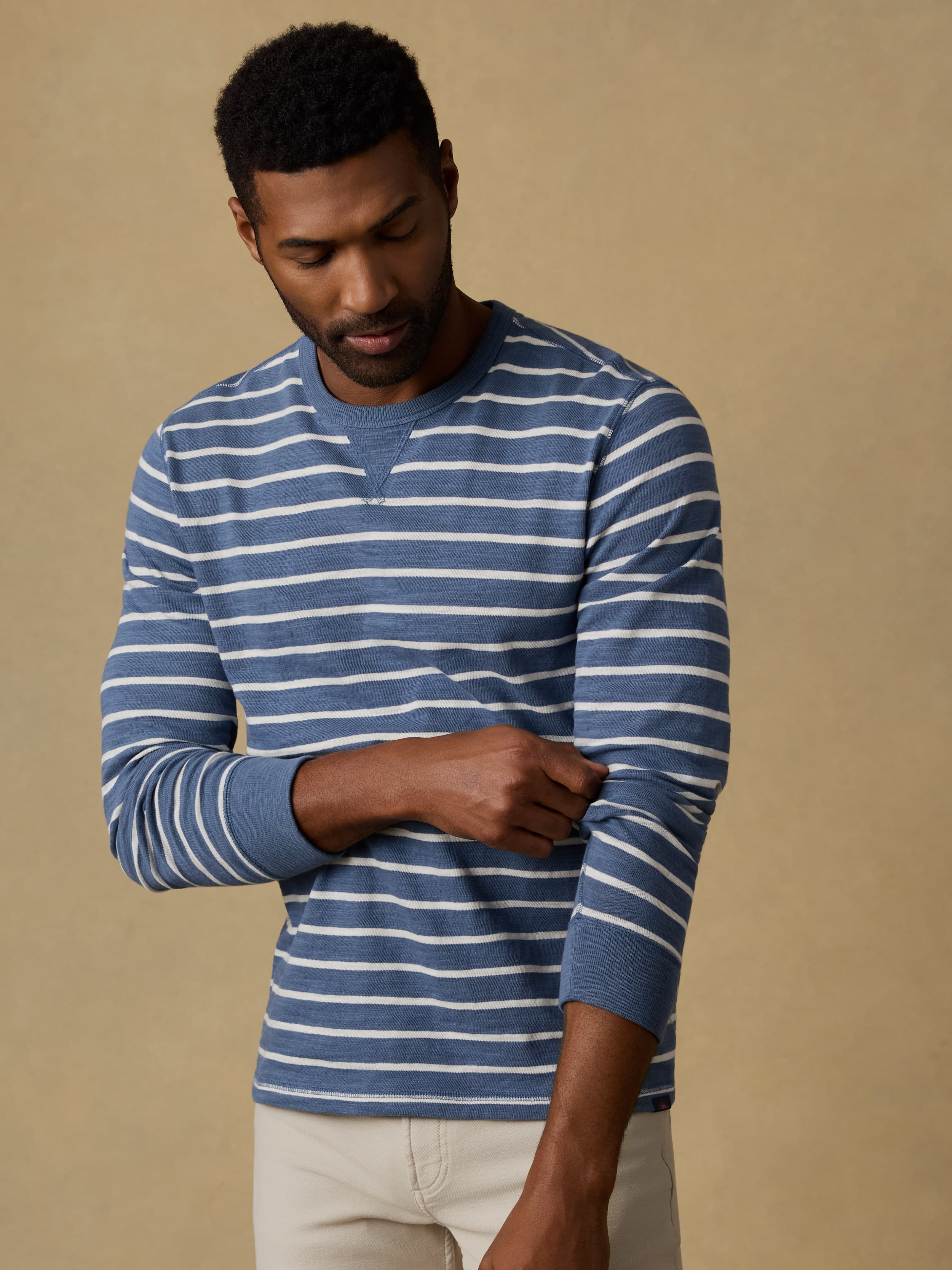 Sunwashed Organic Crew - Breaker Blue Breton Stripe | Faherty Brand