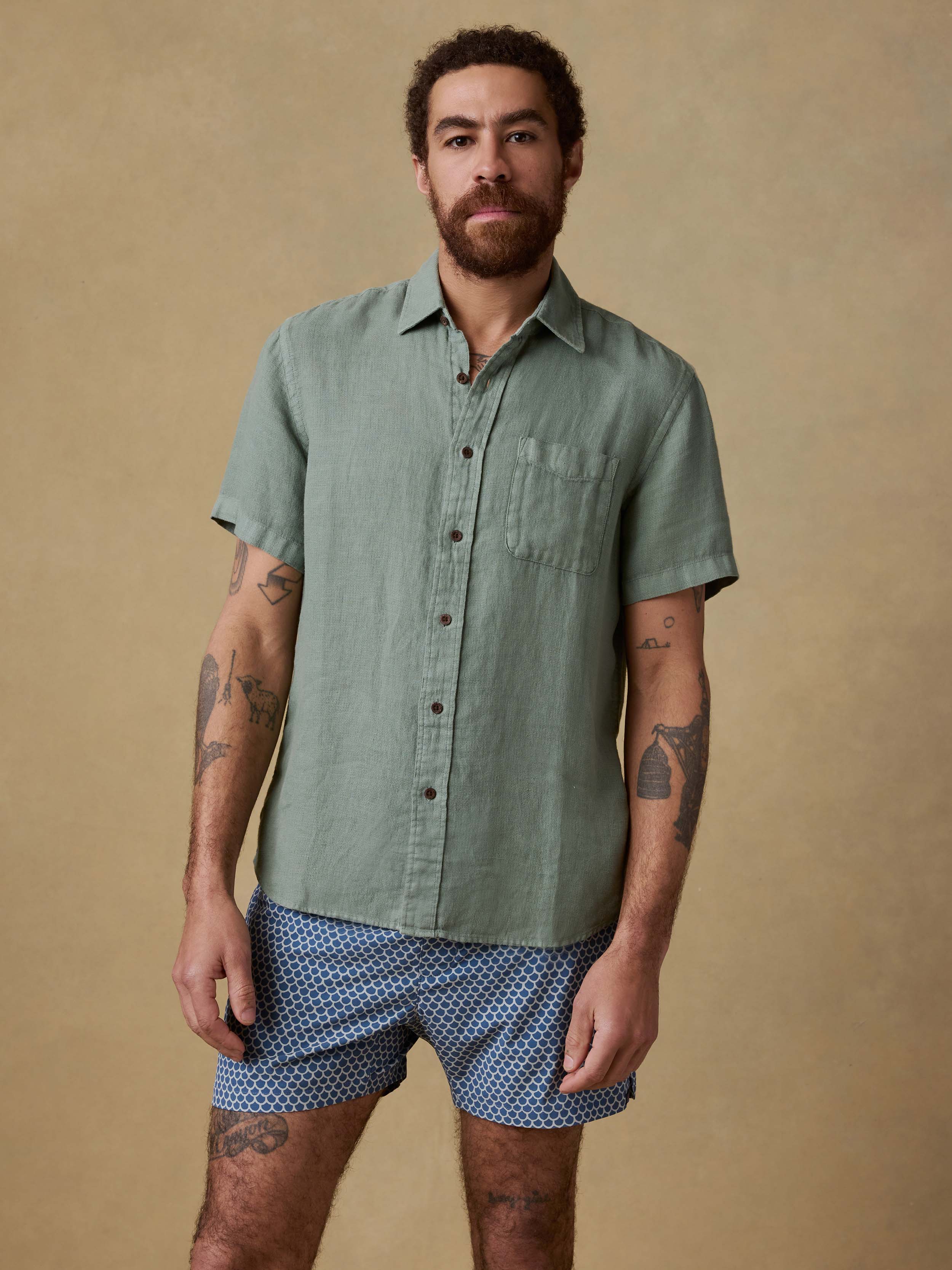 Short-Sleeve Palma Linen Shirt - Spruce | Faherty Brand