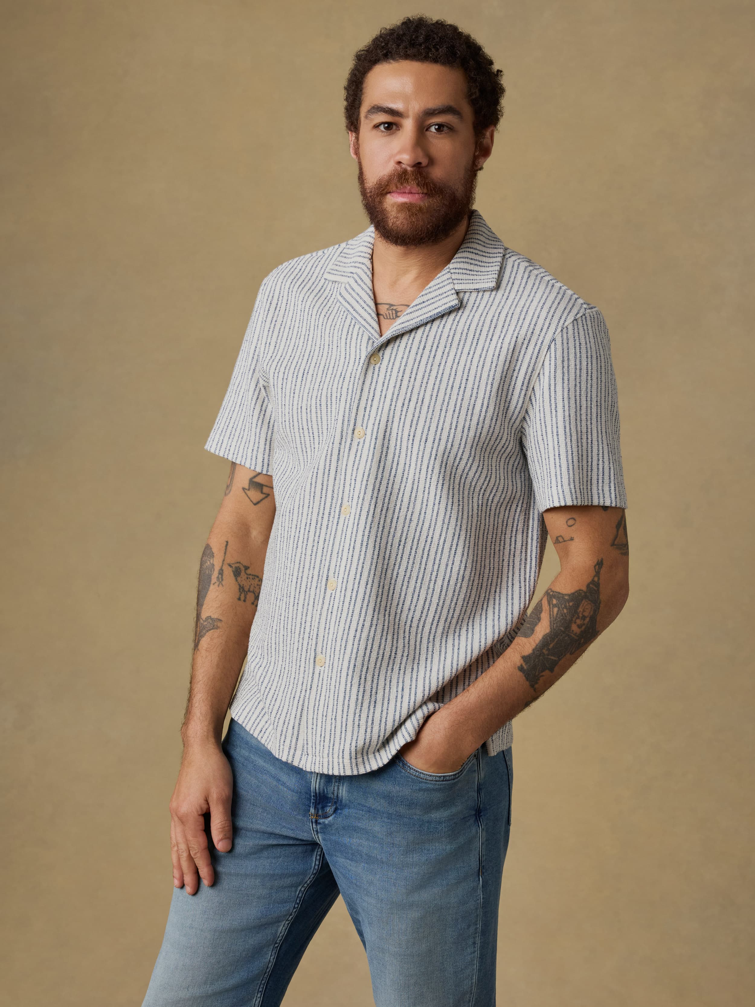 Short-Sleeve Oasis Camp Shirt - Shore Navy Stripe | Faherty Brand