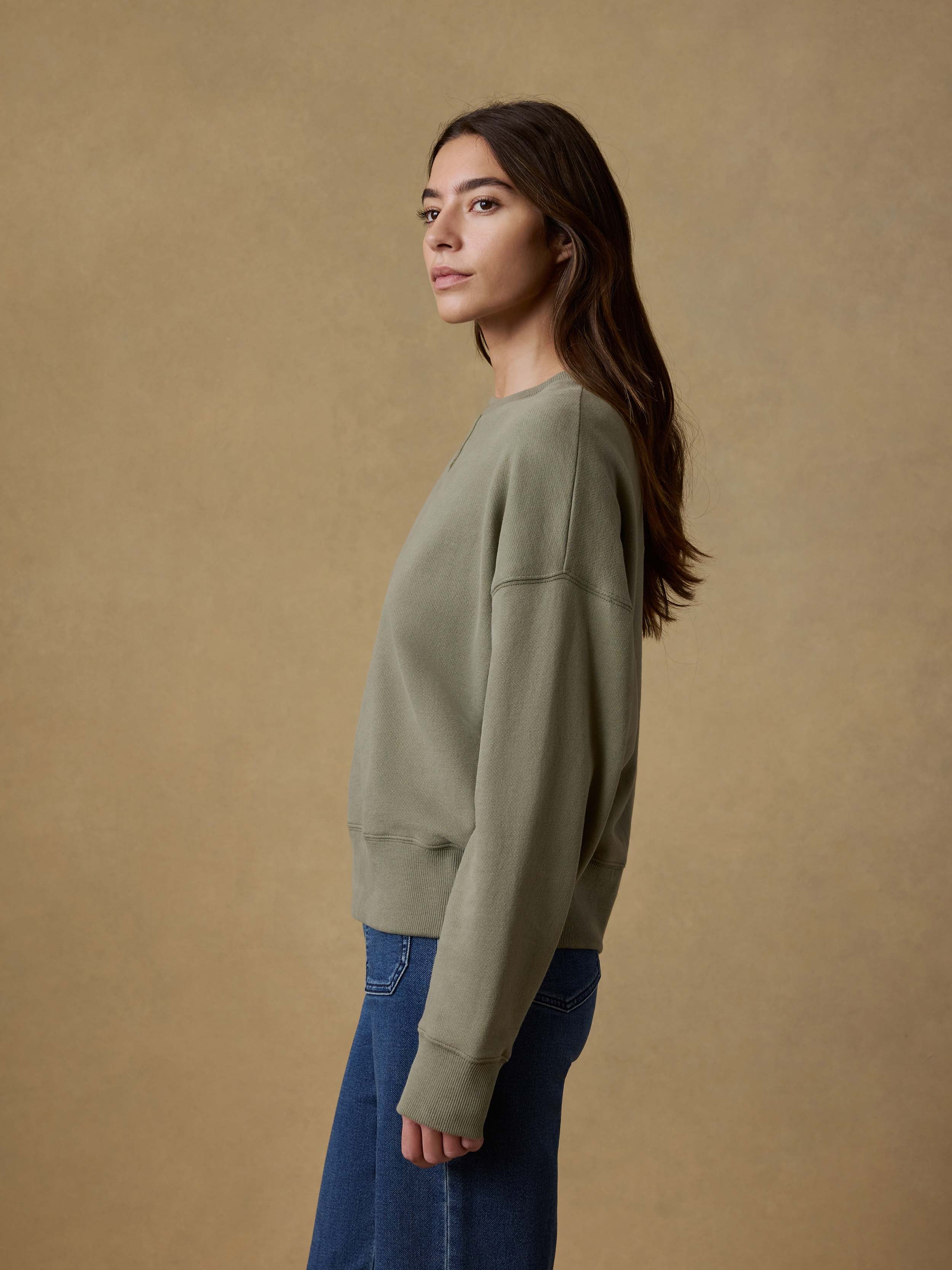 High Standard Fleece Vintage Crewneck - Island Olive | Faherty Brand