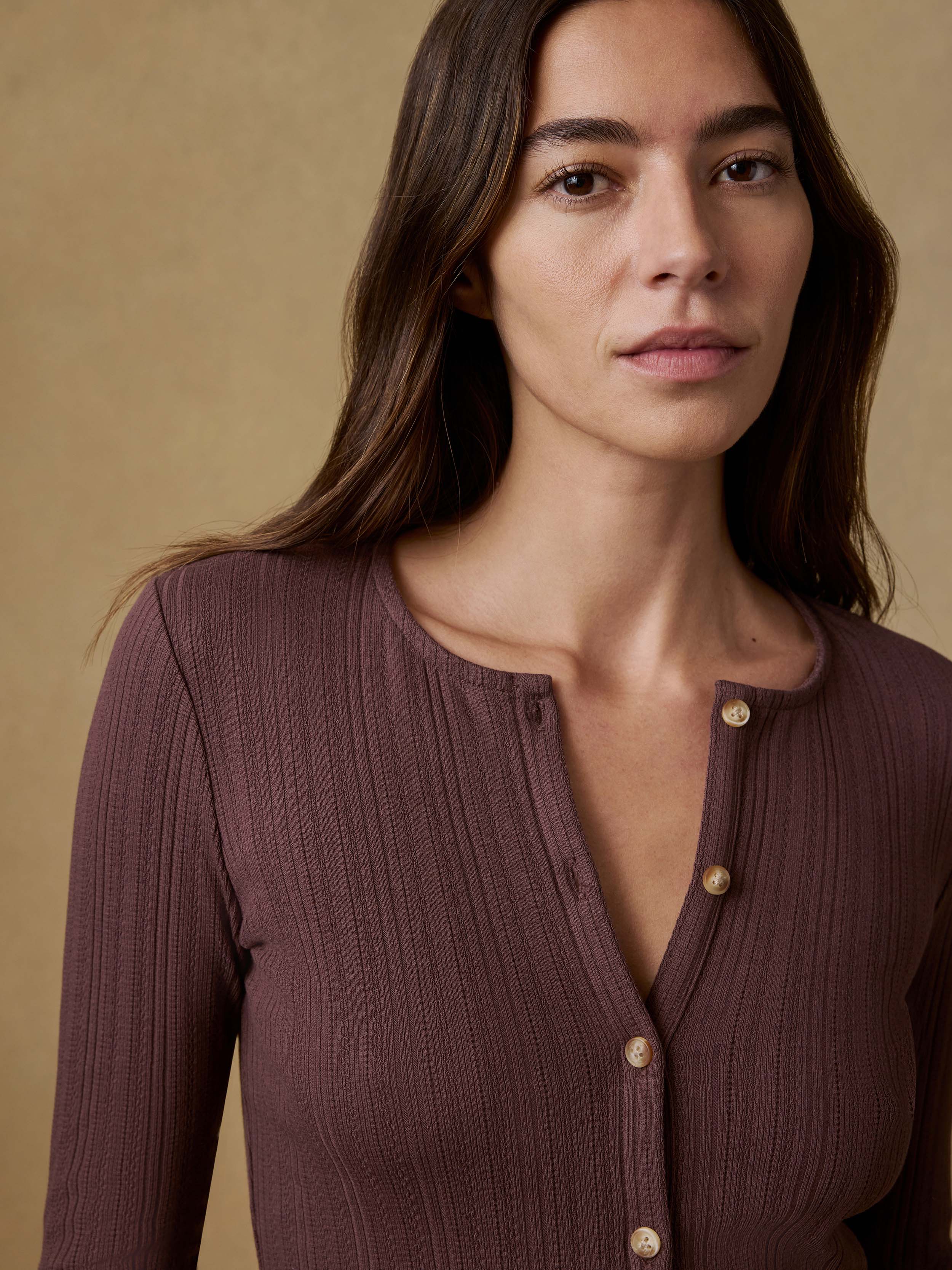 Paradise Pointelle Cardigan - Chicory Coffee | Faherty Brand