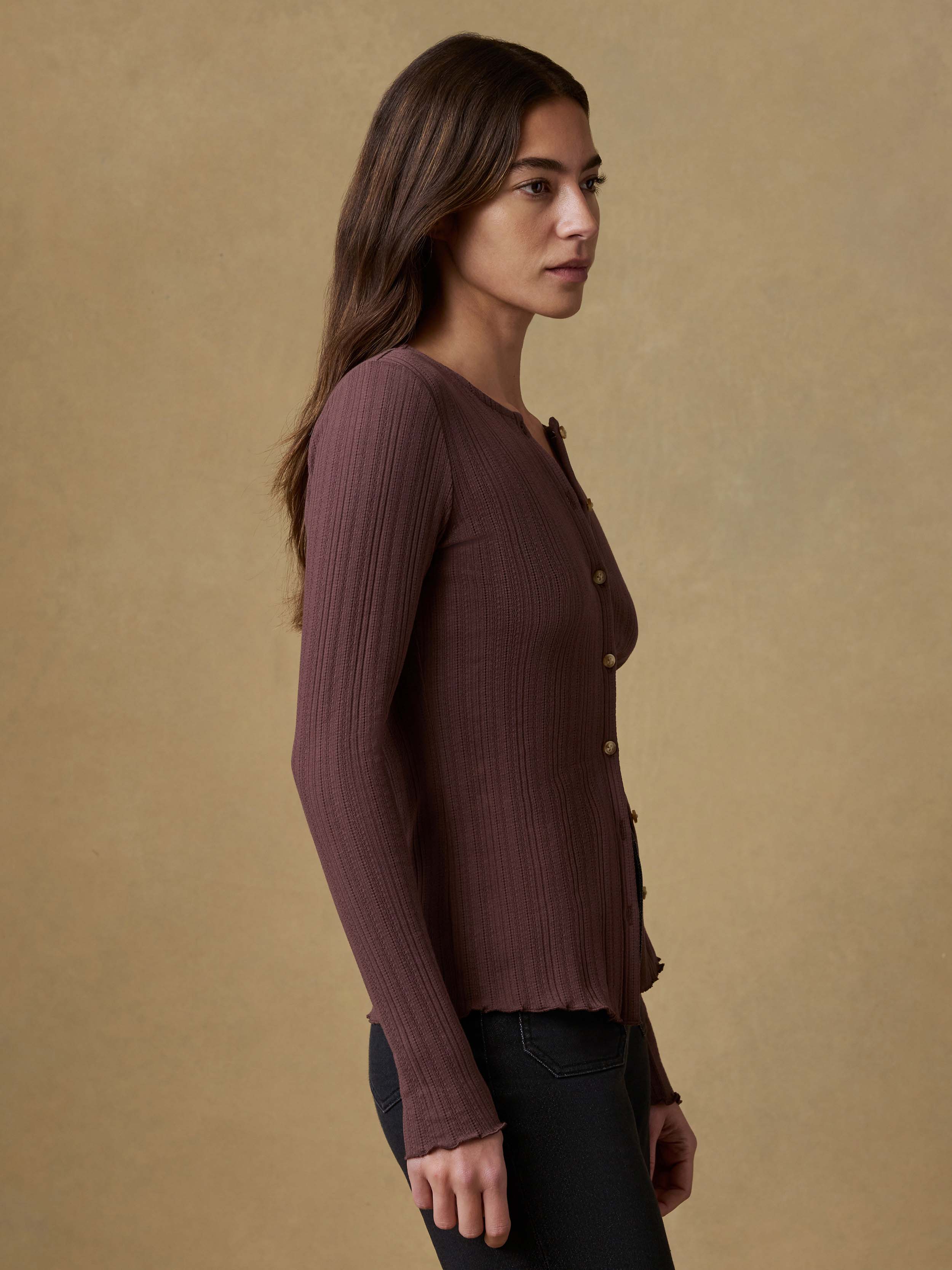 Paradise Pointelle Cardigan - Chicory Coffee | Faherty Brand