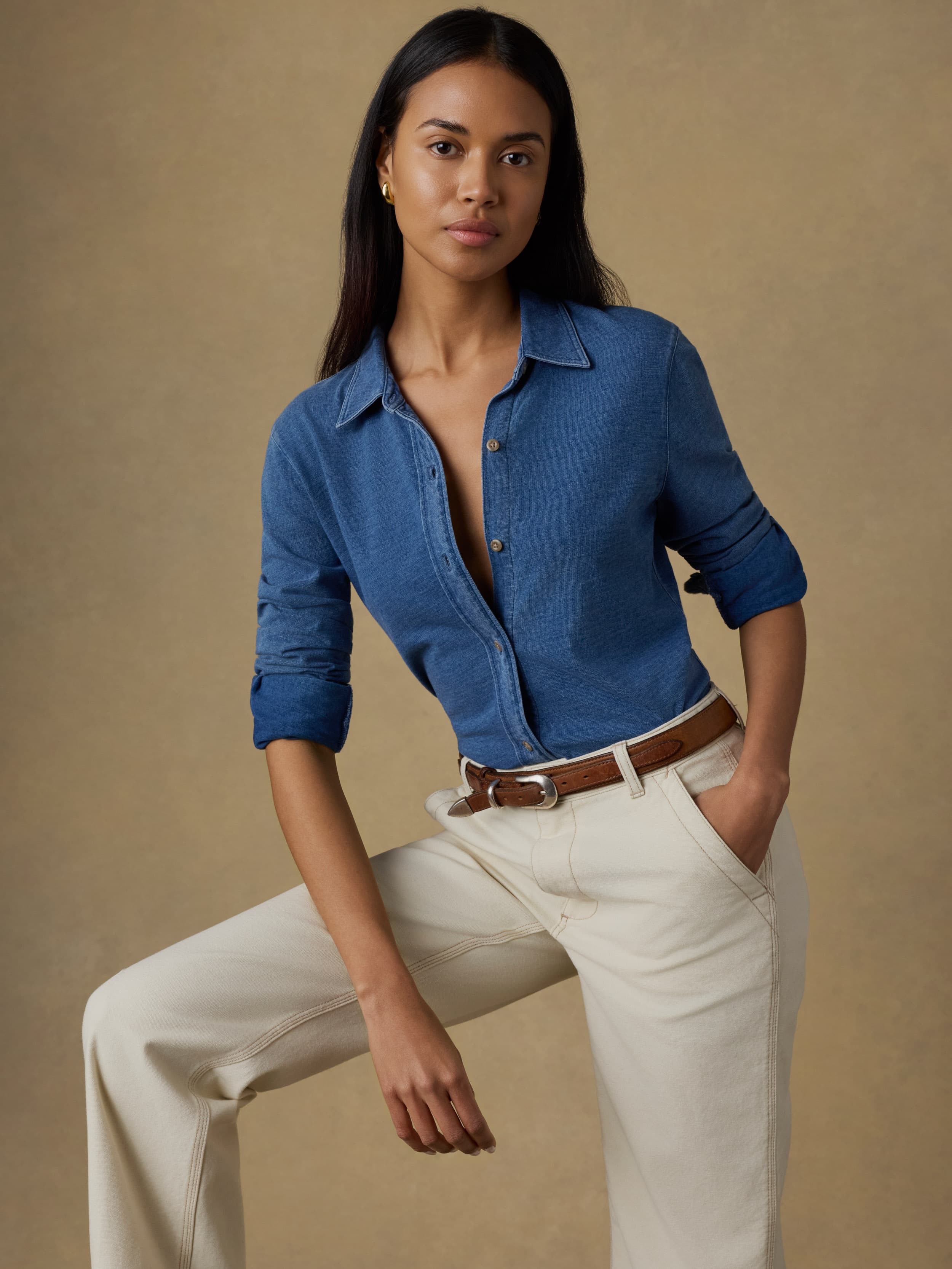 Sunwashed Knit Shirt - Medium Indigo Wash | Faherty Brand