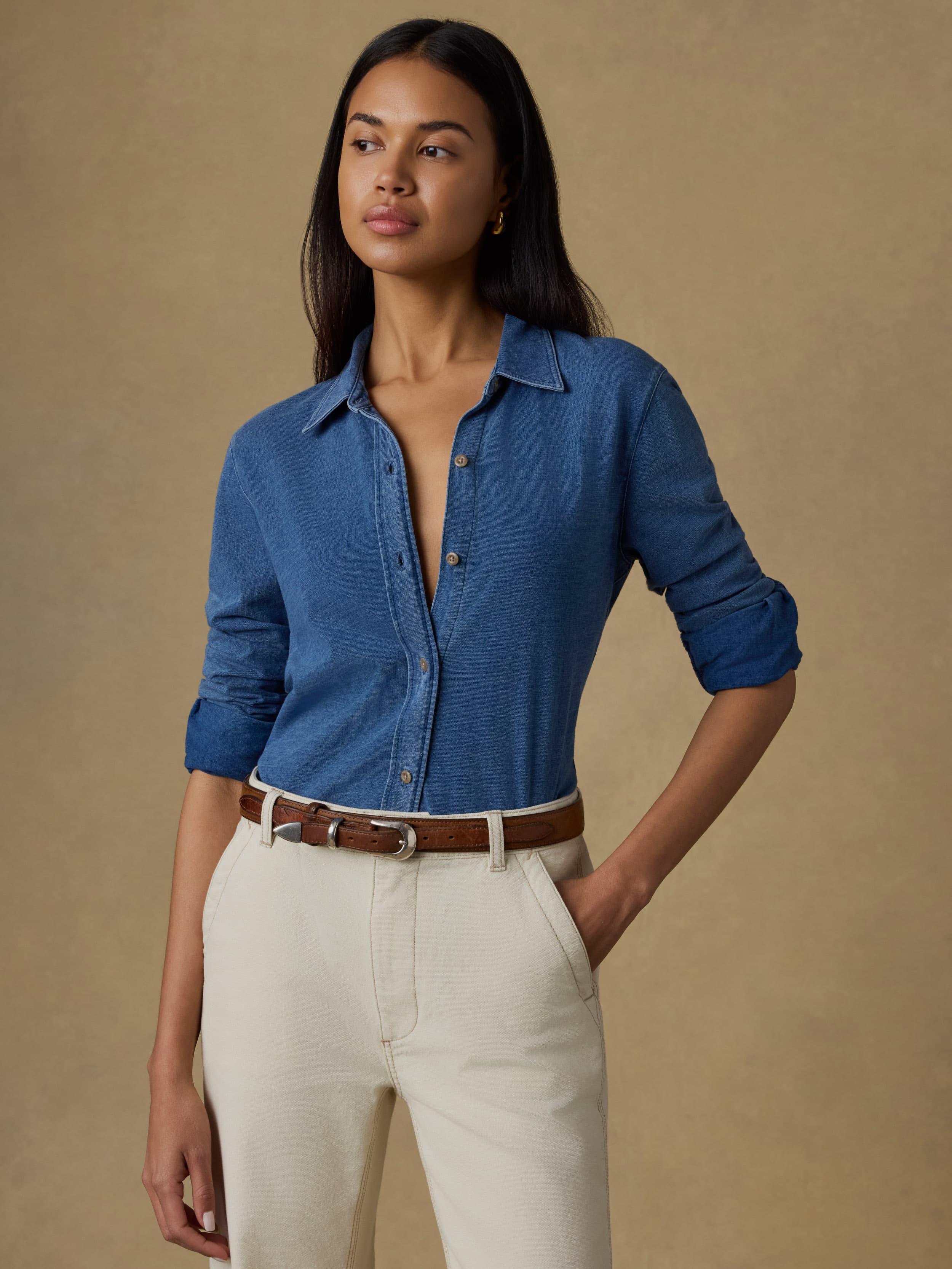 Sunwashed Knit Shirt - Medium Indigo Wash | Faherty Brand
