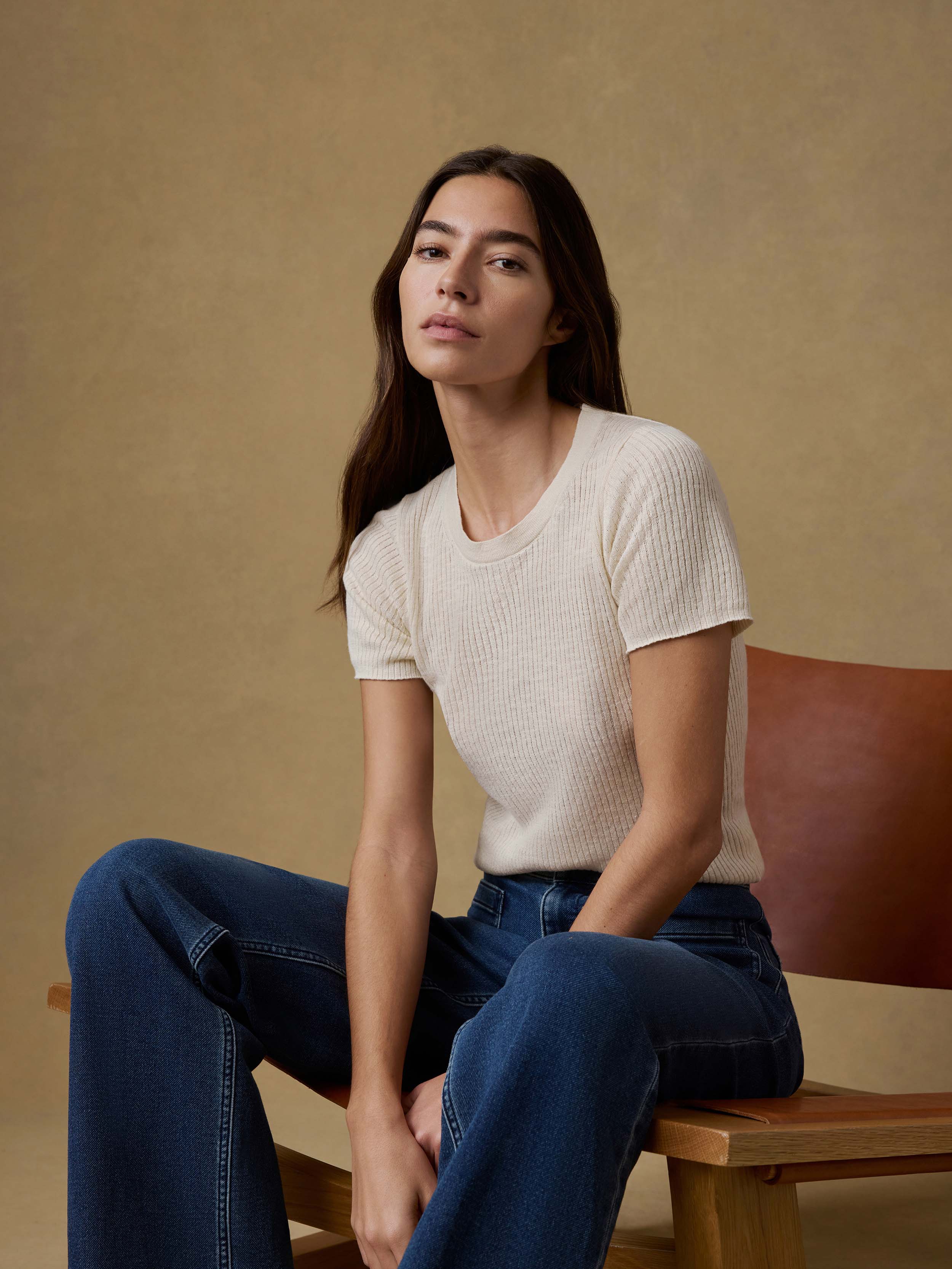 Miramar Linen Mini Rib Tee - Summer Sand | Faherty Brand