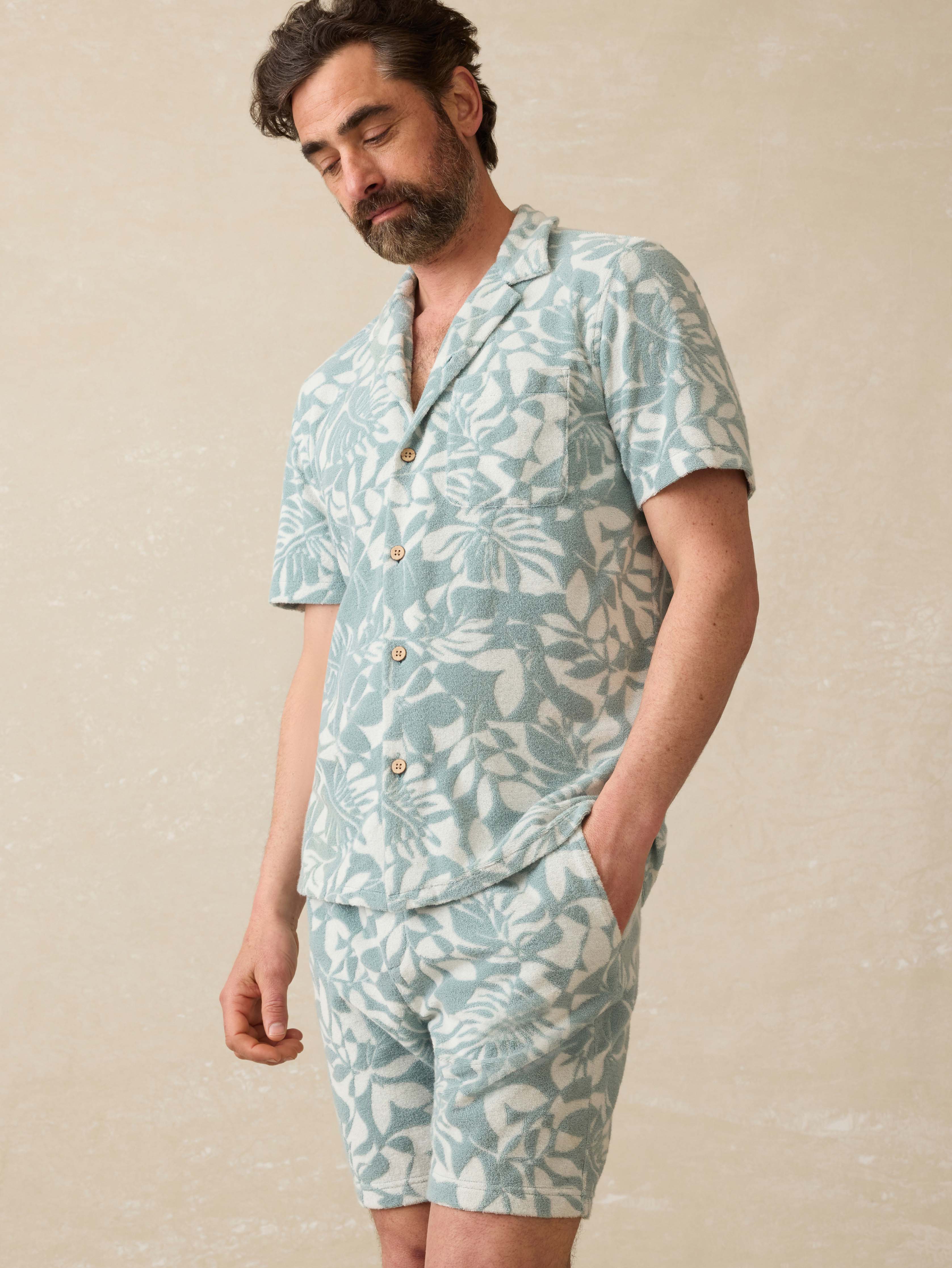 Cabana Towel Terry Sweatshort - Poolside Foliage Teal | Faherty Brand