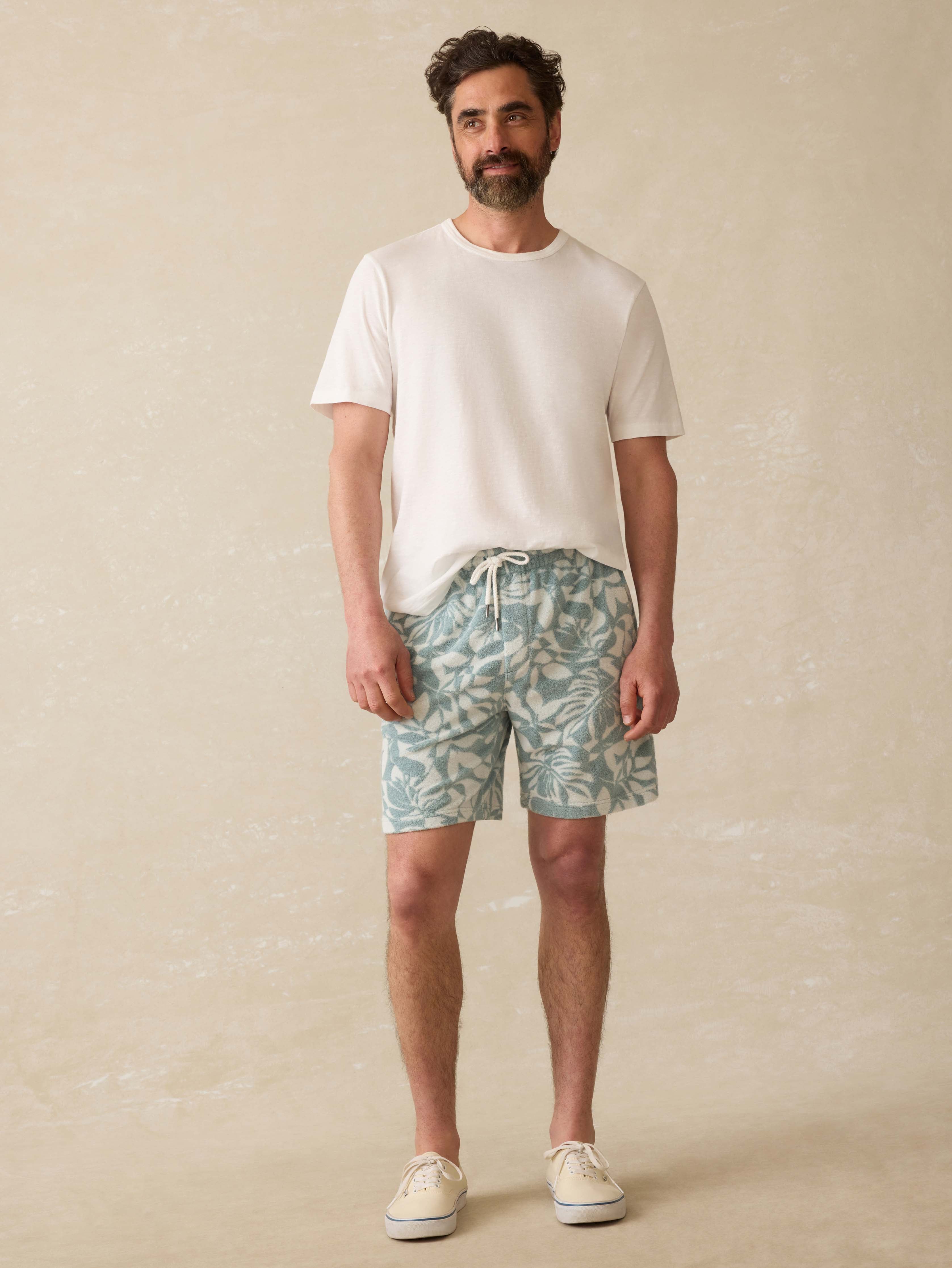 Cabana Towel Terry Sweatshort - Poolside Foliage Teal | Faherty Brand