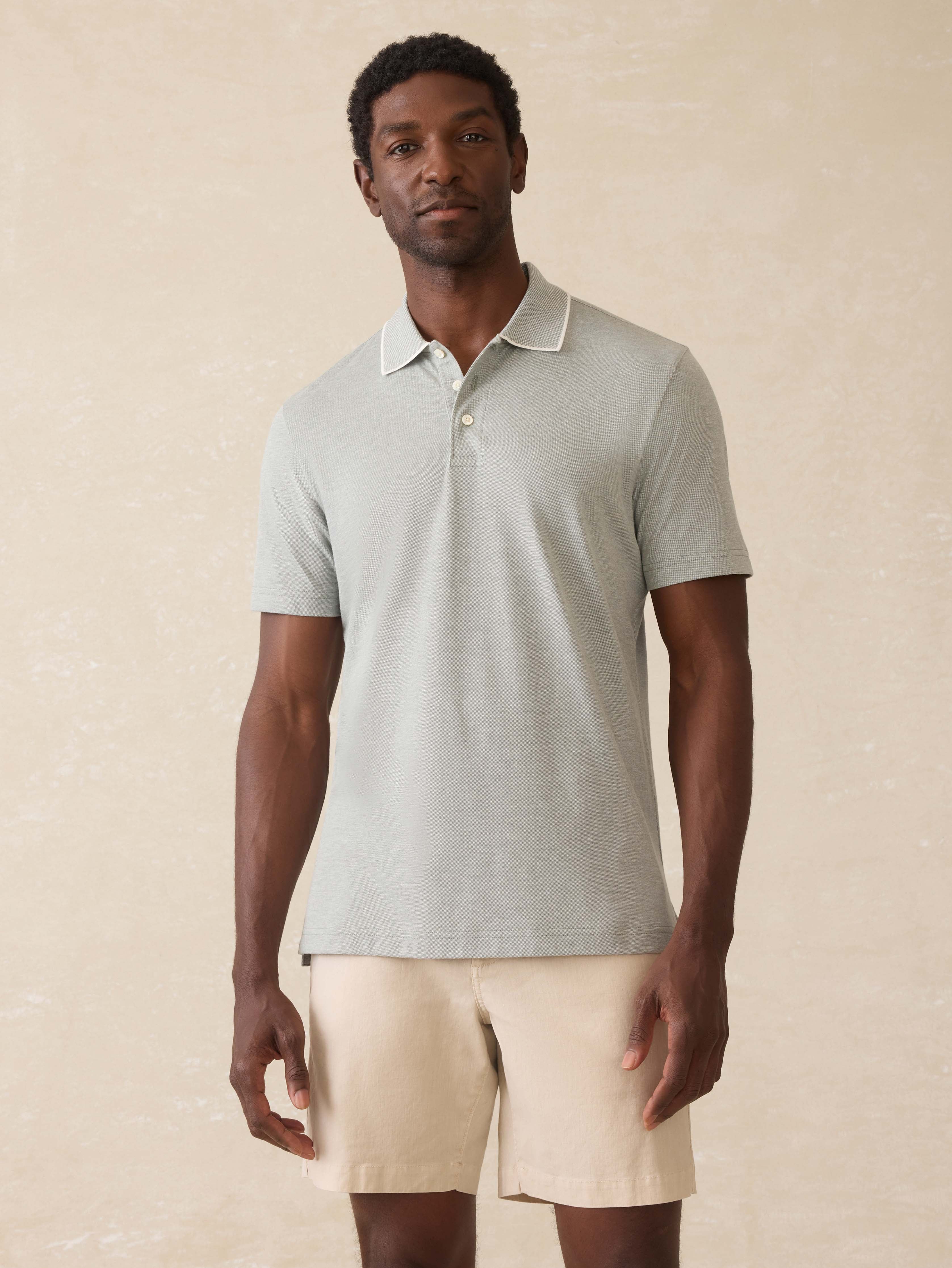 Short-Sleeve Movement™ Pique Polo - Moss Stone Melange | Faherty Brand