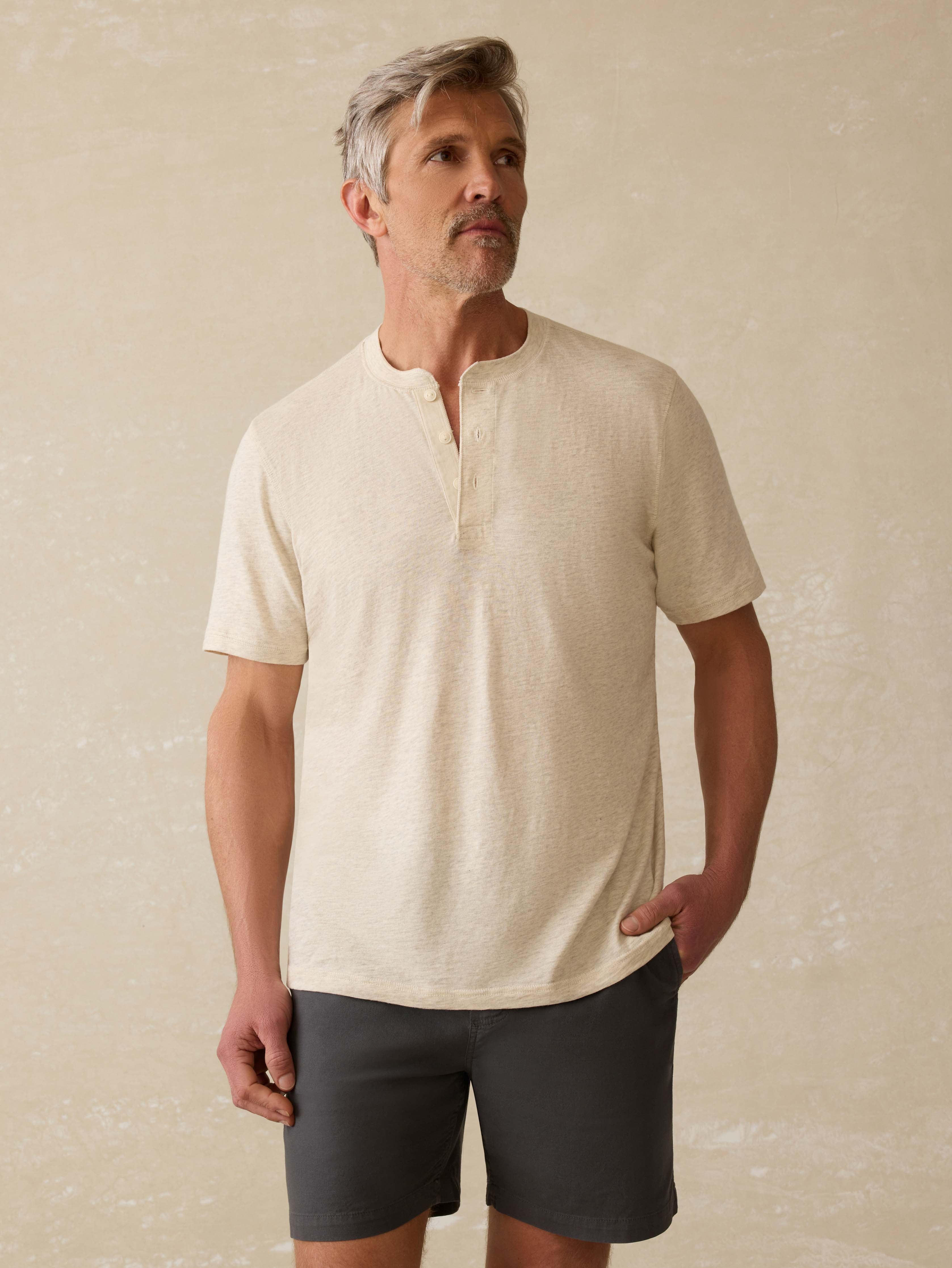Short-Sleeve Sunwashed Henley - Island Dune Heather | Faherty Brand