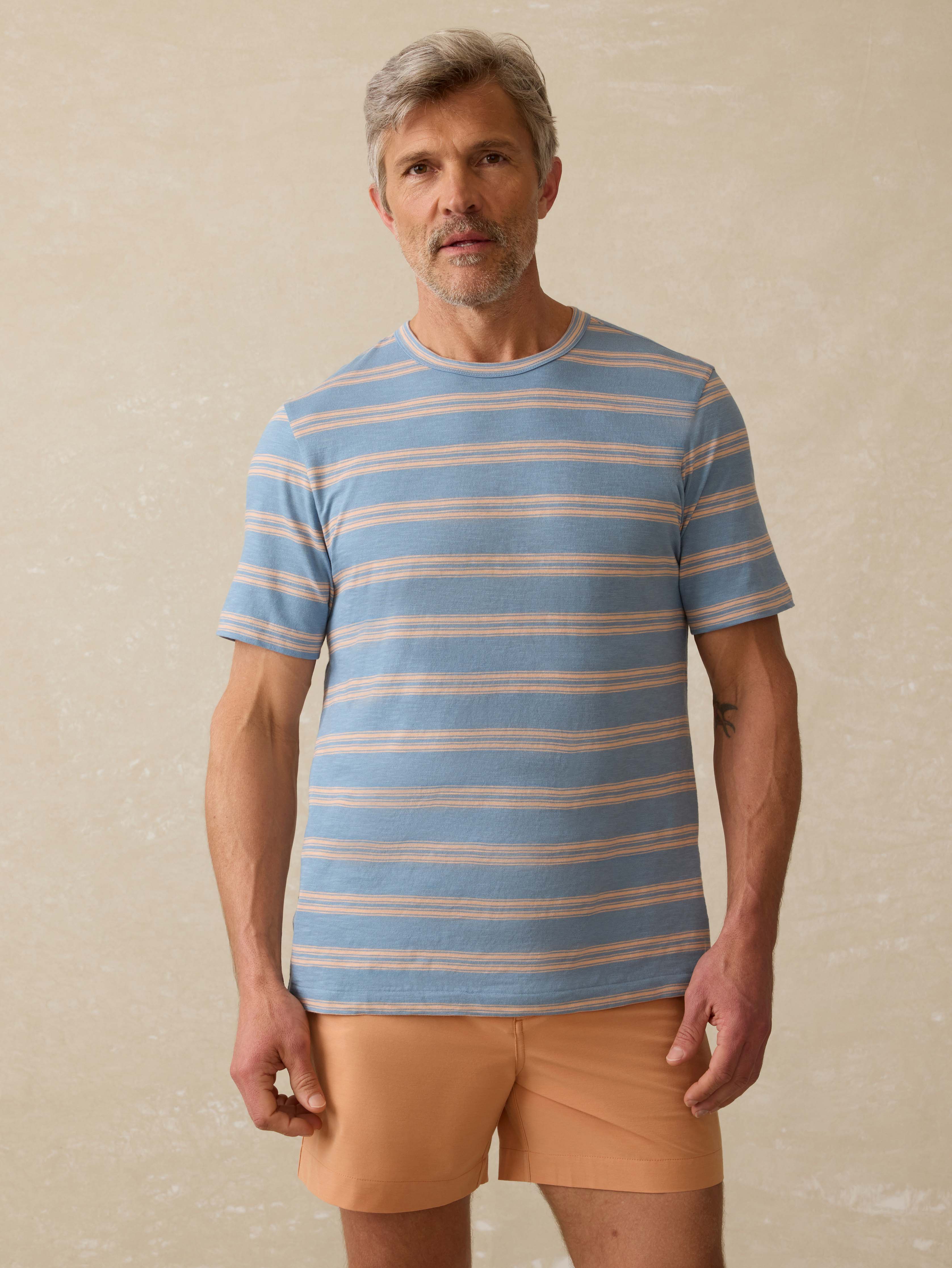 Sunwashed Regenerative Tee - Coast Coral Stripe | Faherty Brand