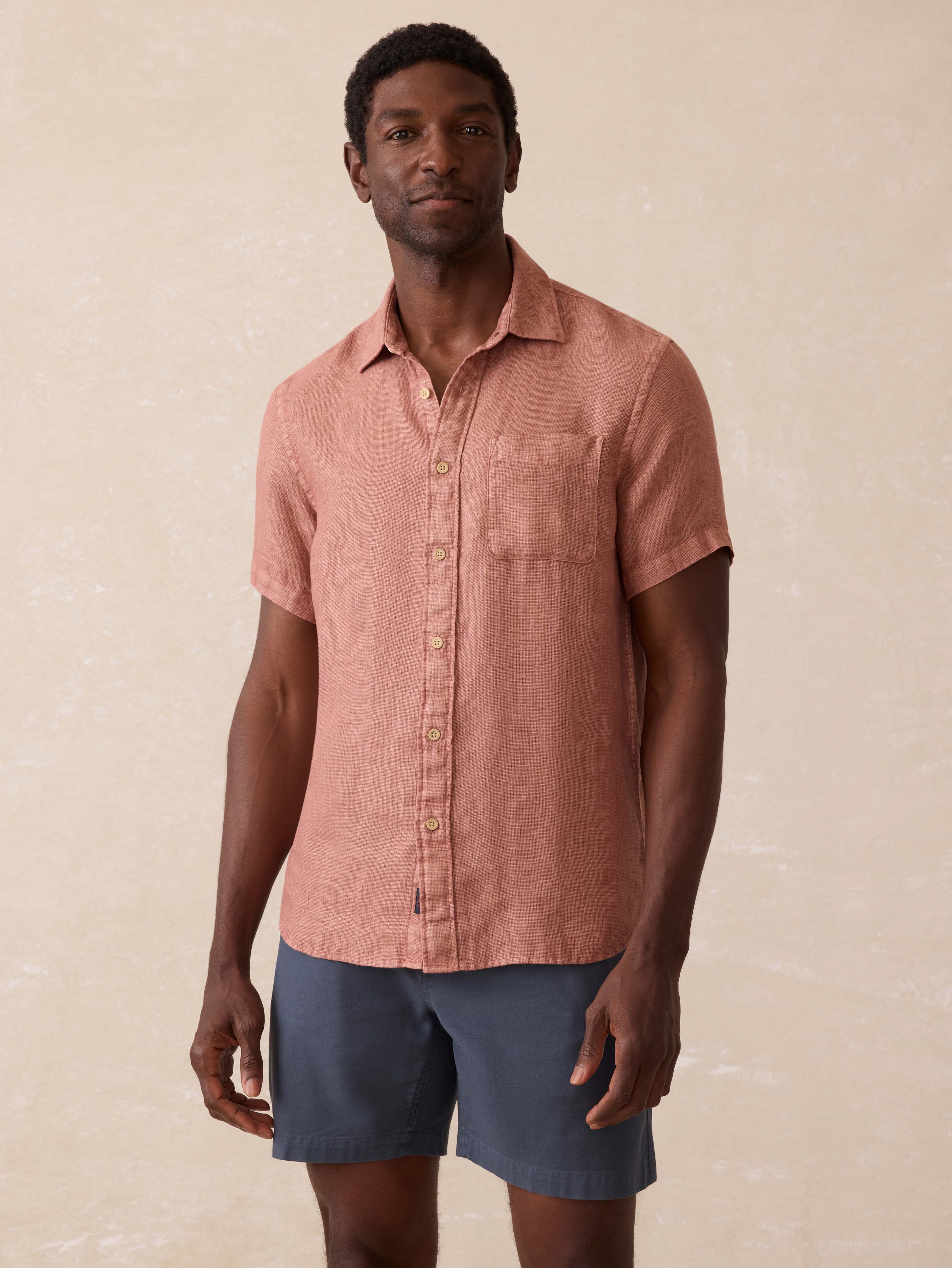 Short-Sleeve Palma Linen Shirt - Cedar Rose | Faherty Brand