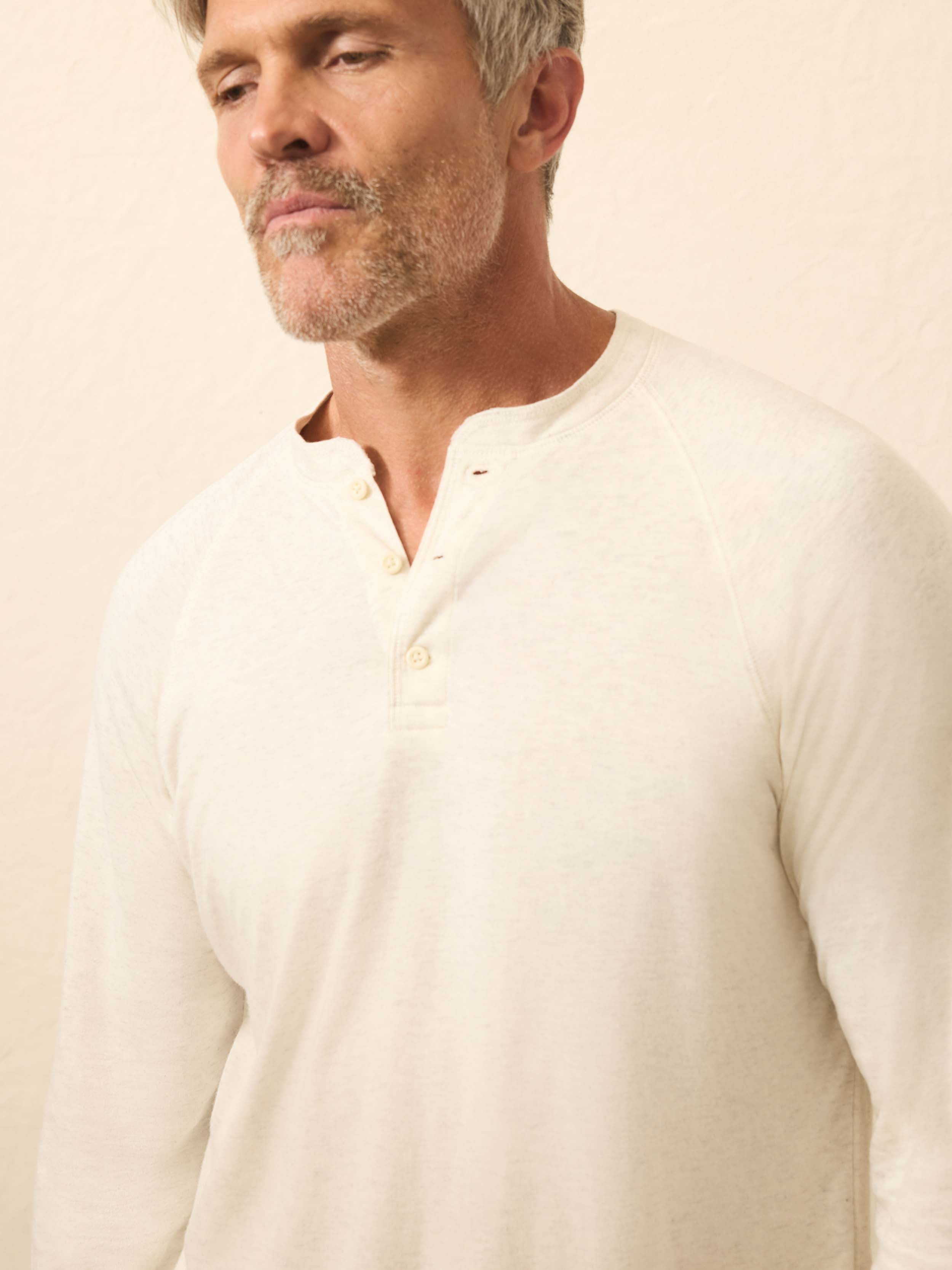 Long-Sleeve Cloud Henley - Ivory Heather