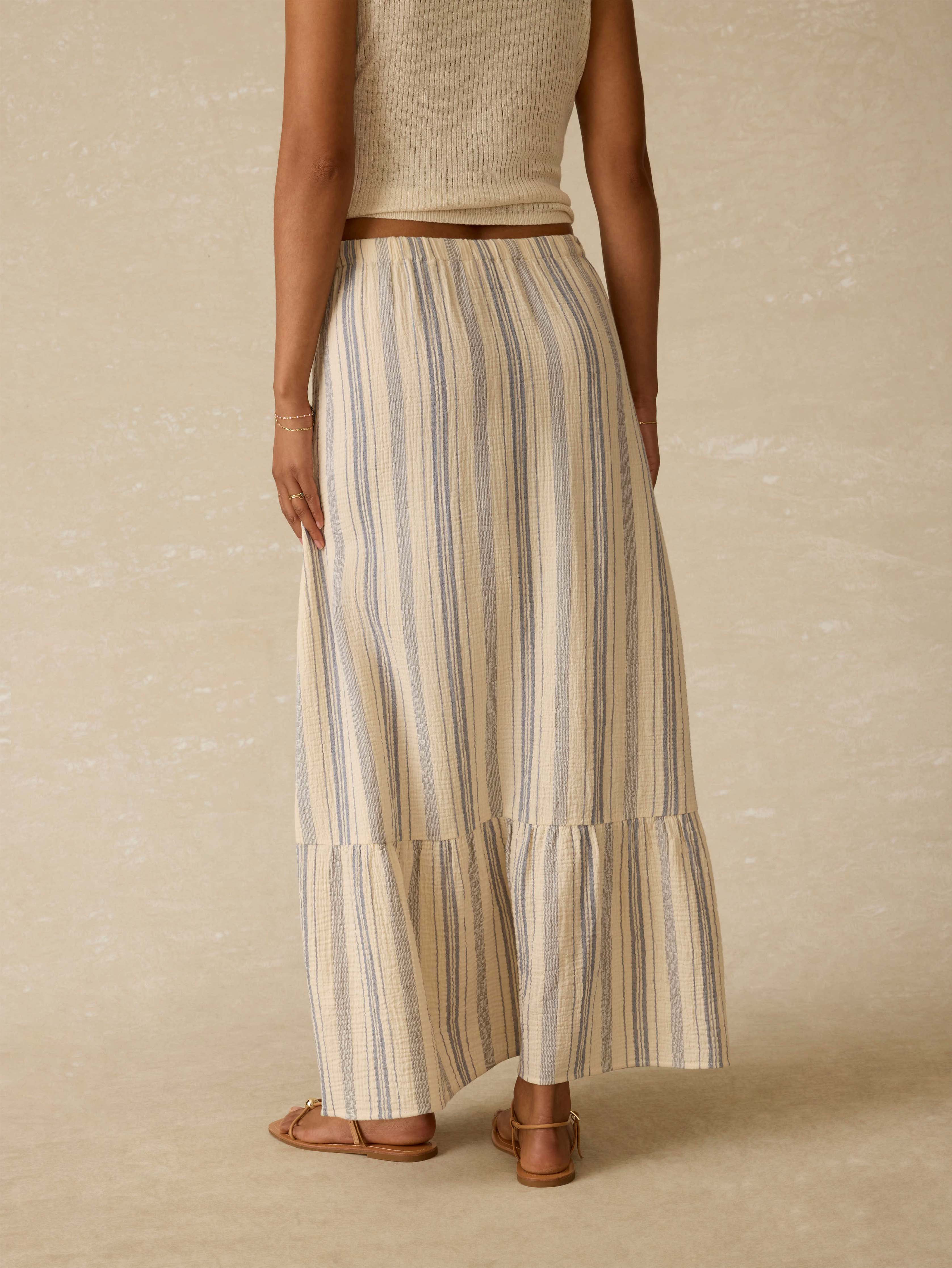 Dune Cotton Gauze Rees Skirt - Aqua Sea Stripe | Faherty Brand