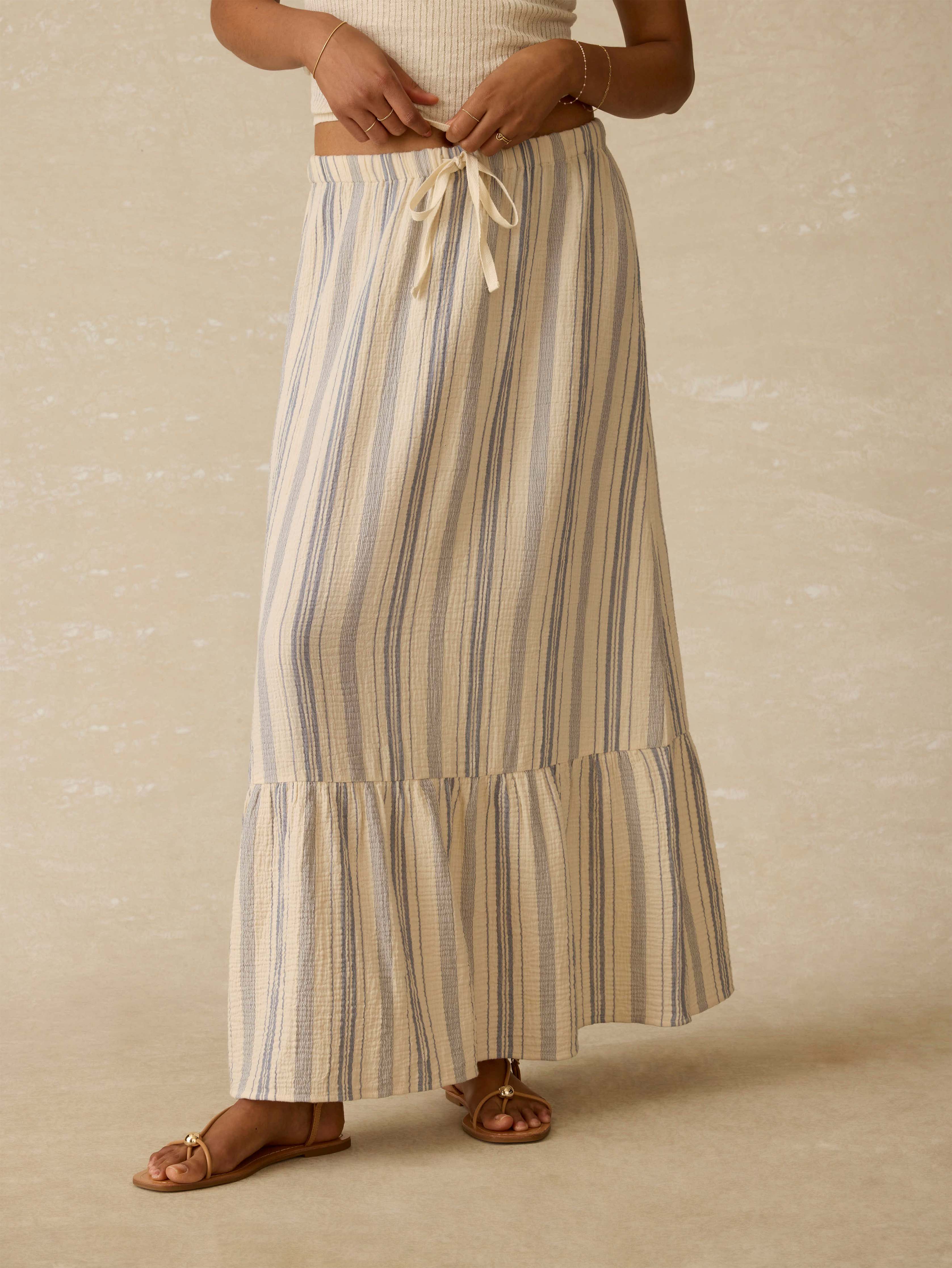 Dune Cotton Gauze Rees Skirt - Aqua Sea Stripe | Faherty Brand
