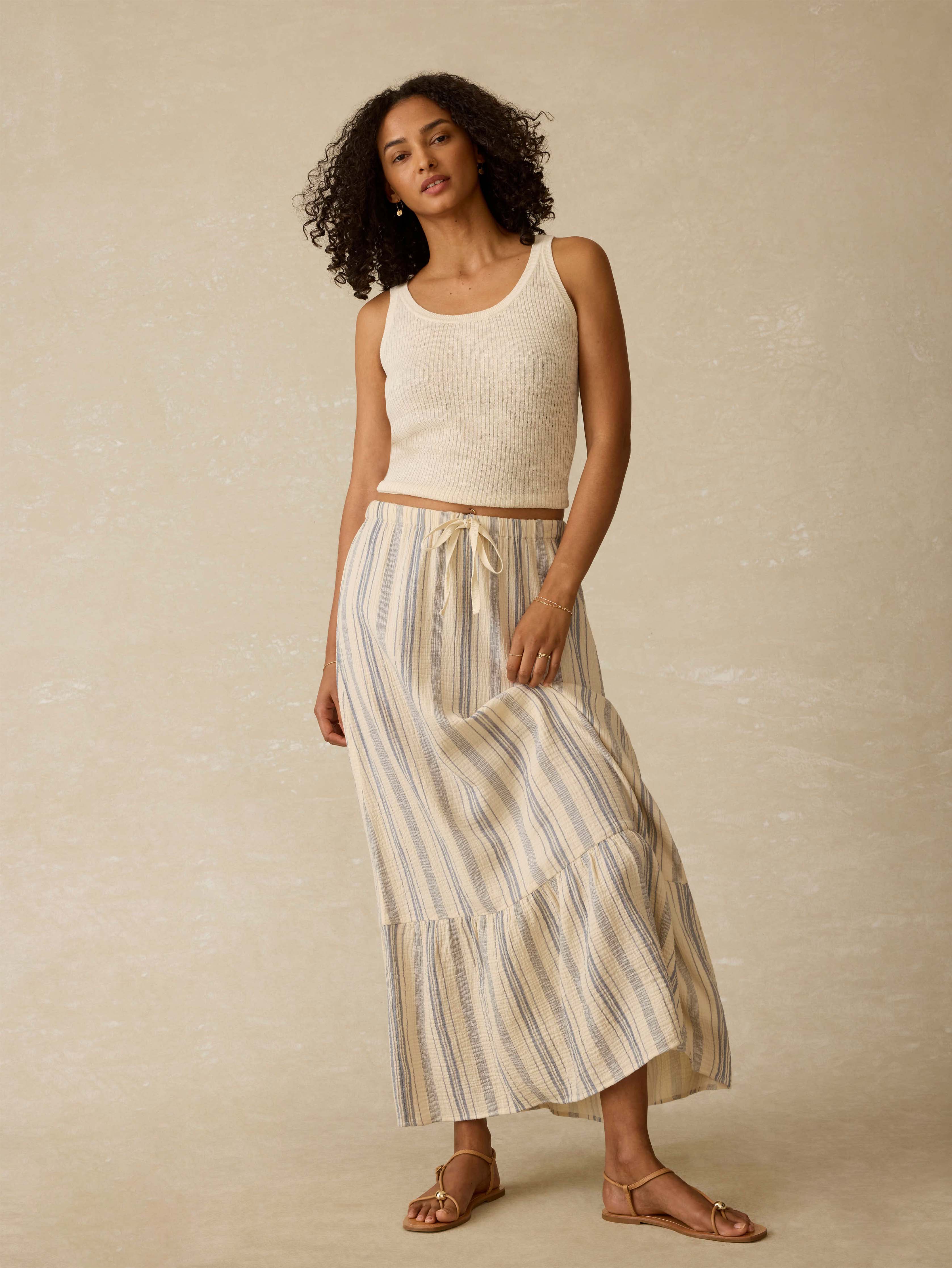 Dune Cotton Gauze Rees Skirt - Aqua Sea Stripe | Faherty Brand