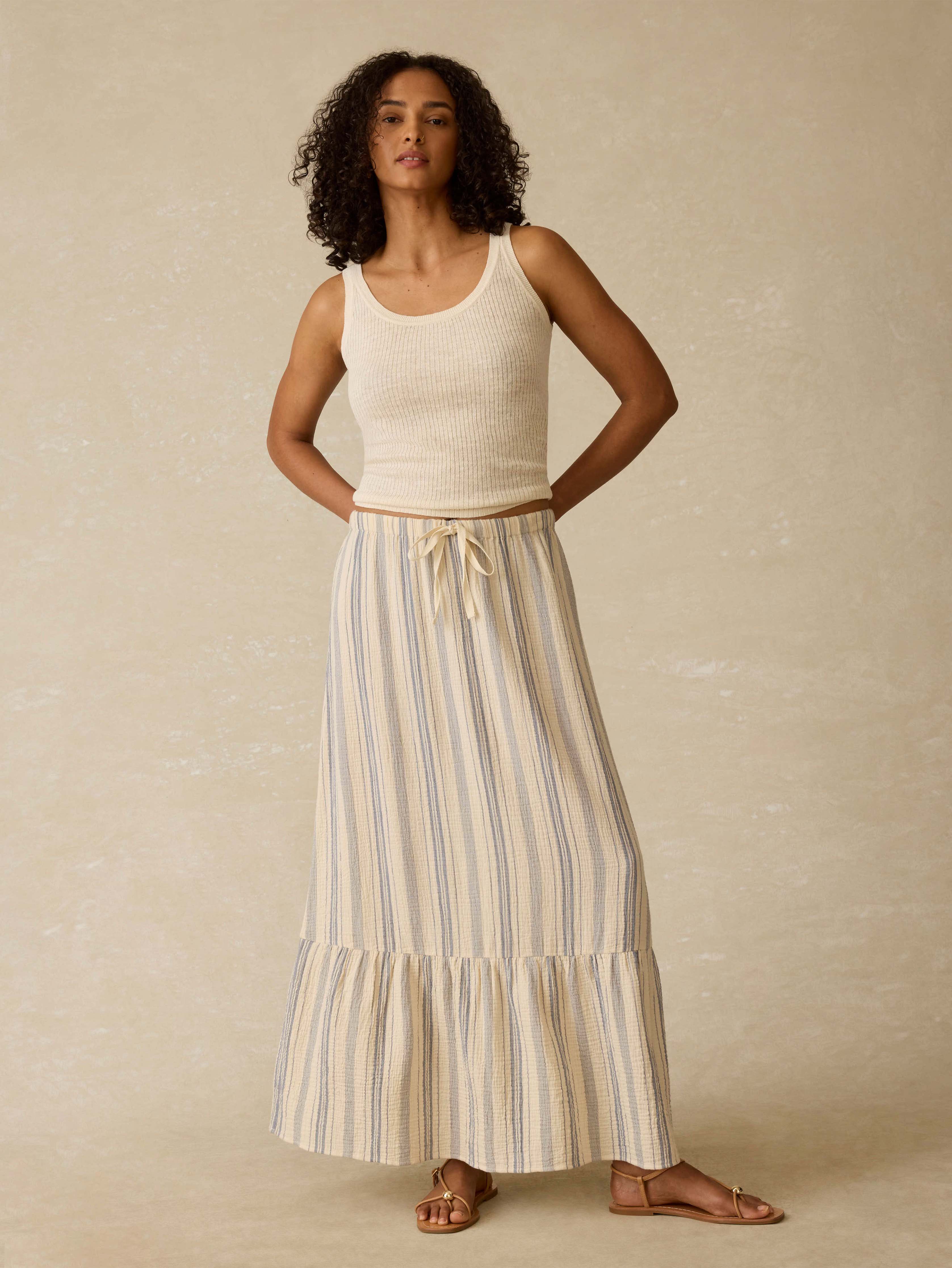 Dune Cotton Gauze Rees Skirt - Aqua Sea Stripe | Faherty Brand