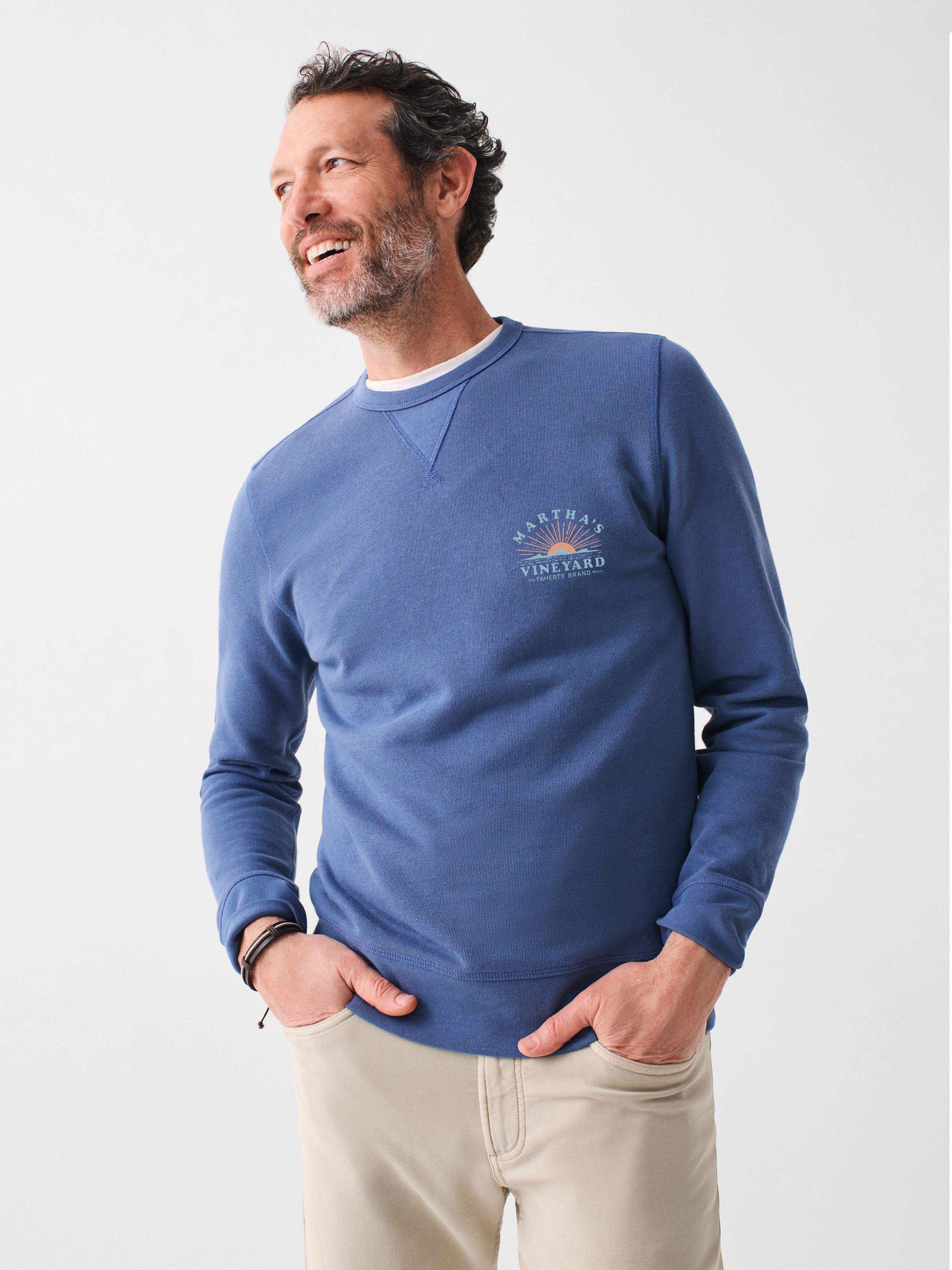 Martha's Vineyard Long-Sleeve Terry Crewneck - Faded Navy | Faherty Brand
