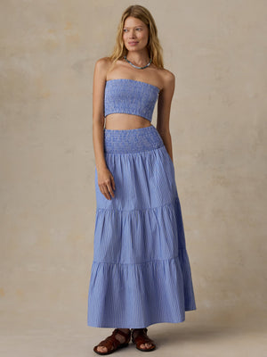 Coastal Poplin Maxi Skirt - Deepwater Stripe