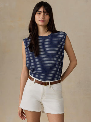 Sunwashed Slub Muscle Tank - Mood Indigo Stripe
