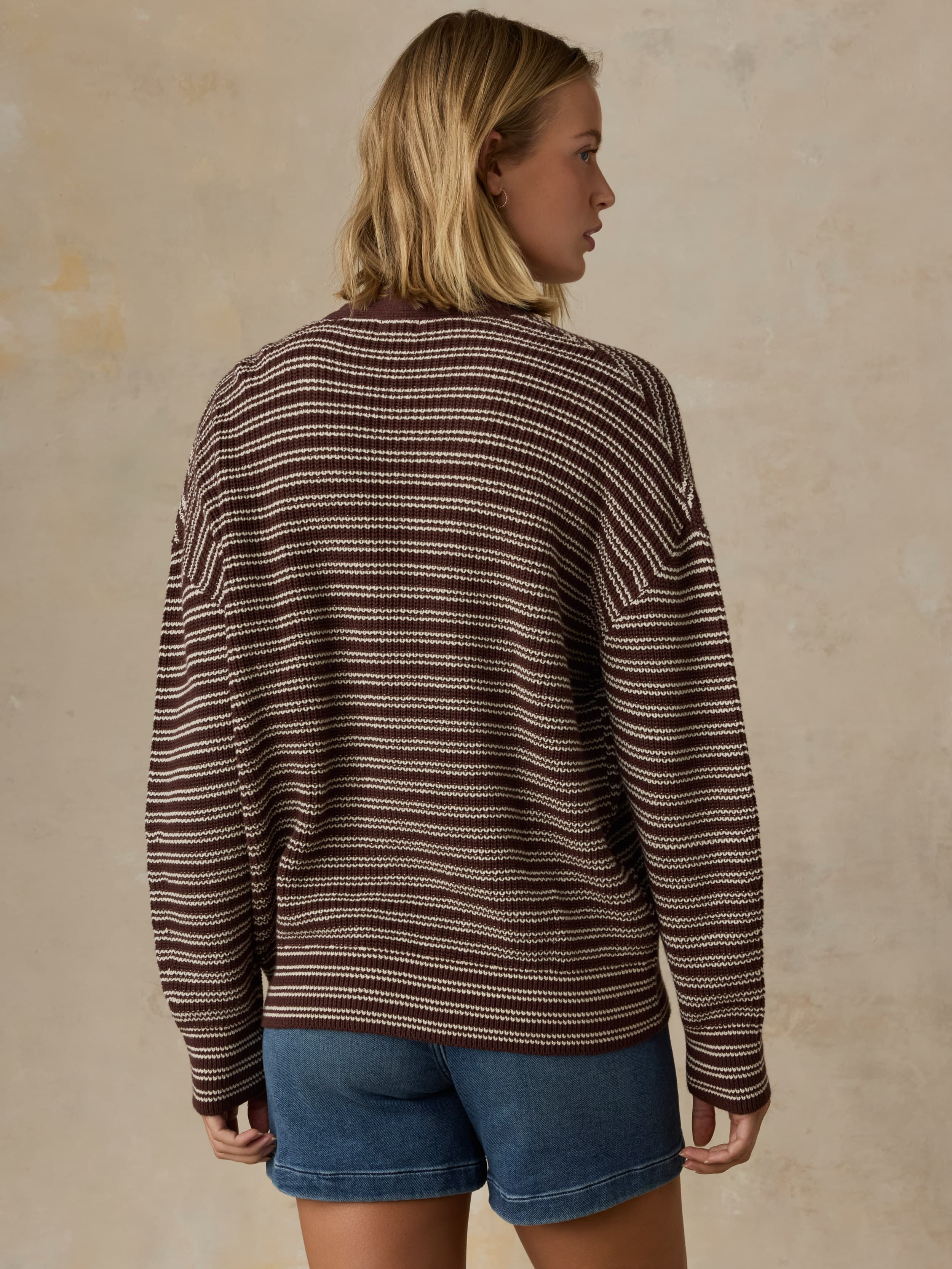 Miramar Linen Relaxed Cardigan - Mocha Stripe | Faherty Brand